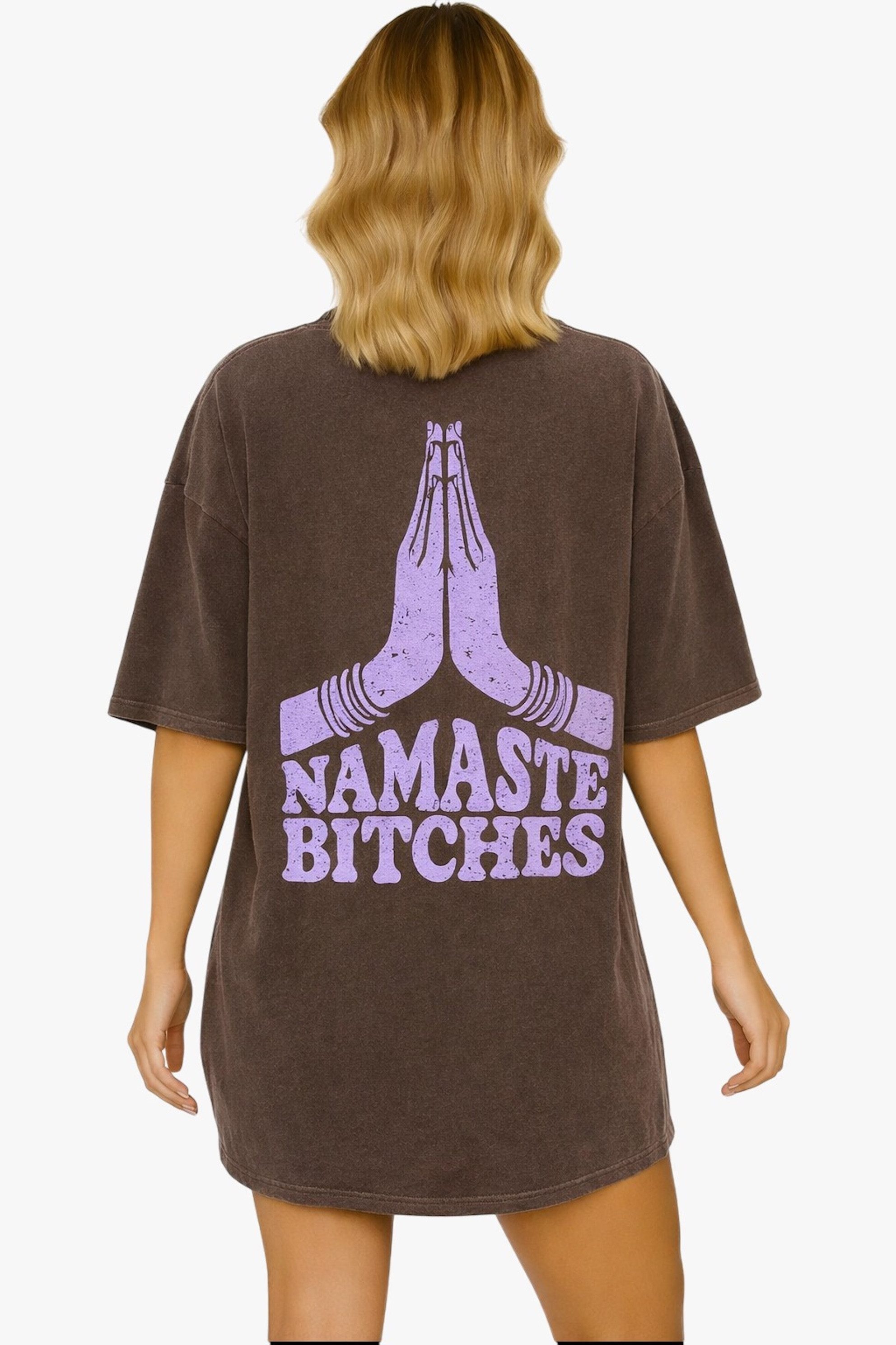 Worldclassca T-Shirt Worldclassca Oversized NAMASTE Print T-Shirt lang Sommer Oberteil