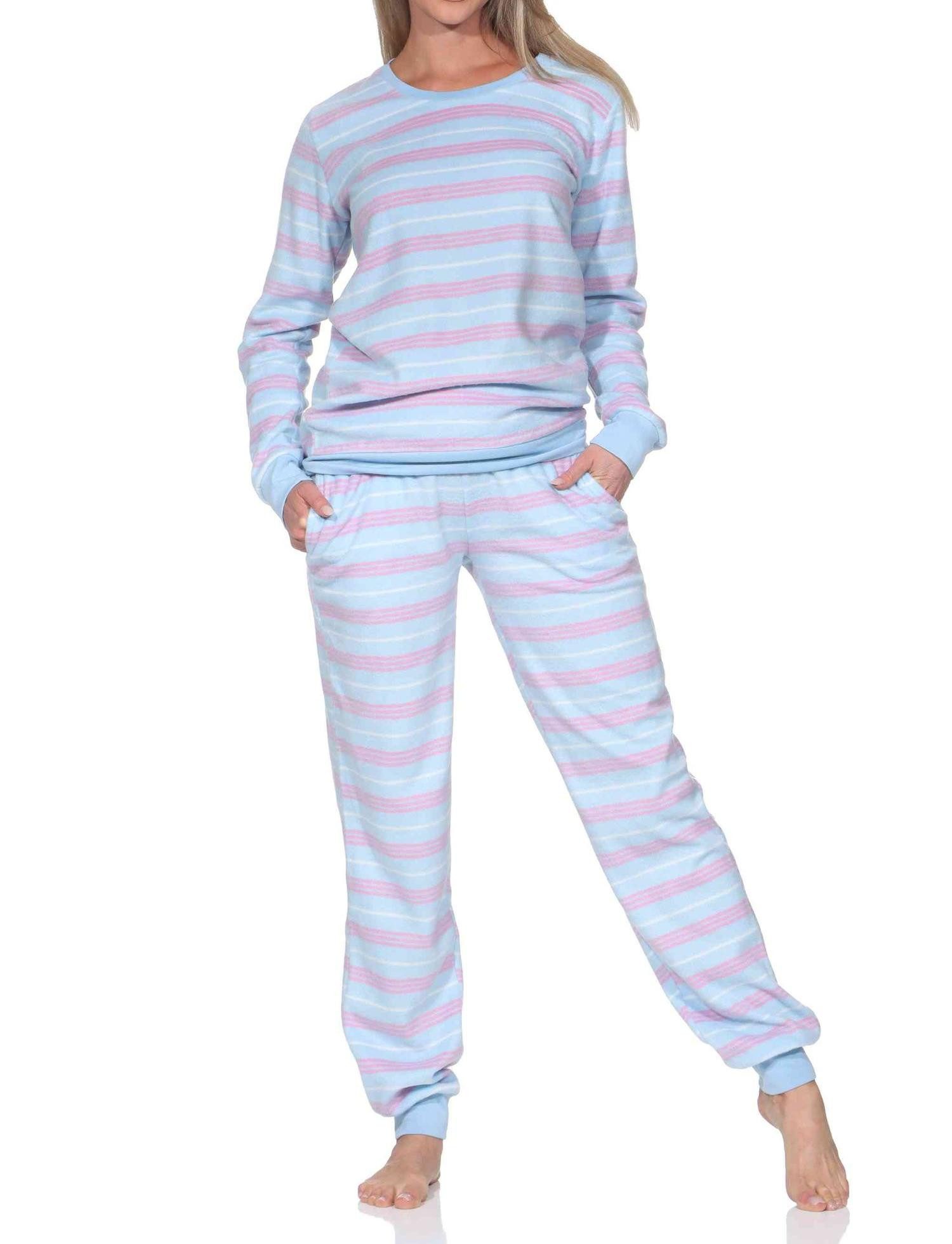 Normann Pyjama Normann Damen langarm Fleece Pyjama mit Bündchen in chilligen Look