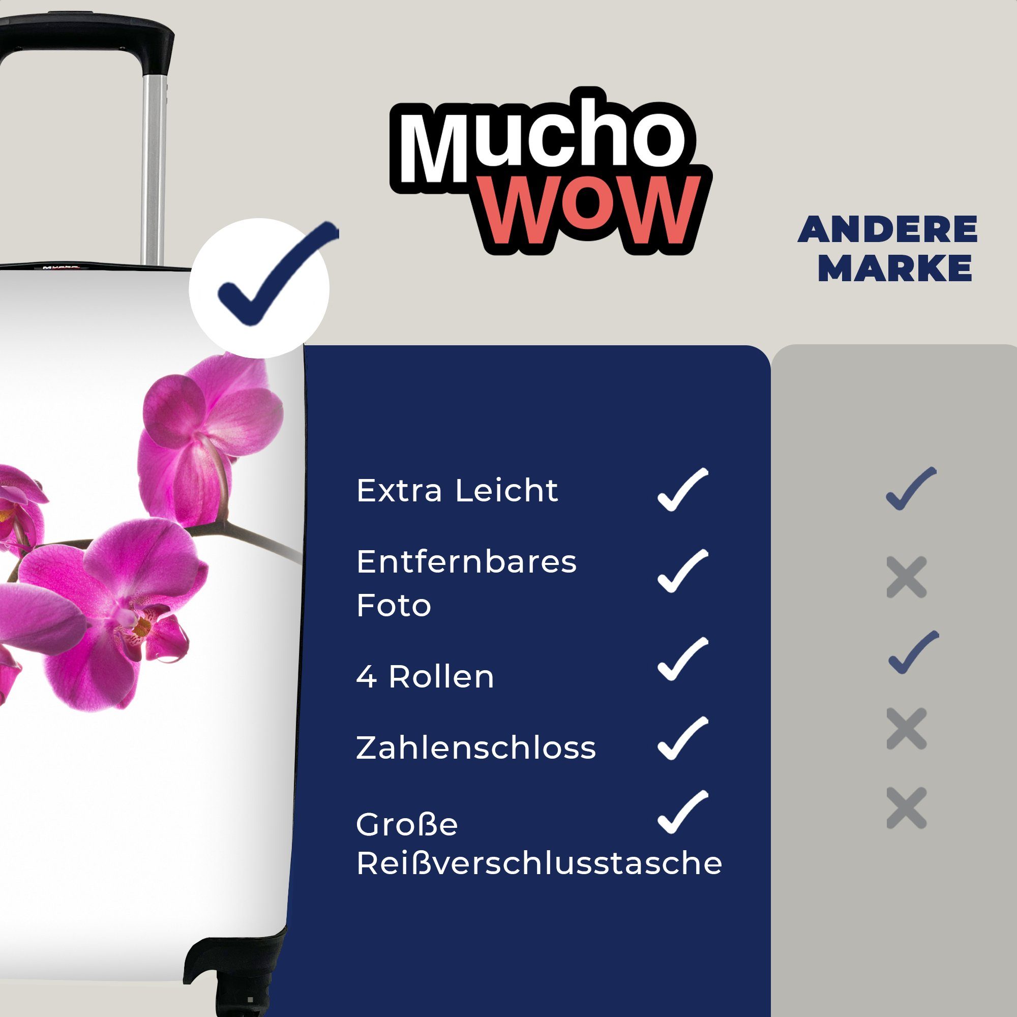 Handgepäck weißem Orchidee rollen, mit Reisekoffer Handgepäckkoffer MuchoWow vor Trolley, Ferien, Rollen, Reisetasche 4 für Hintergrund,