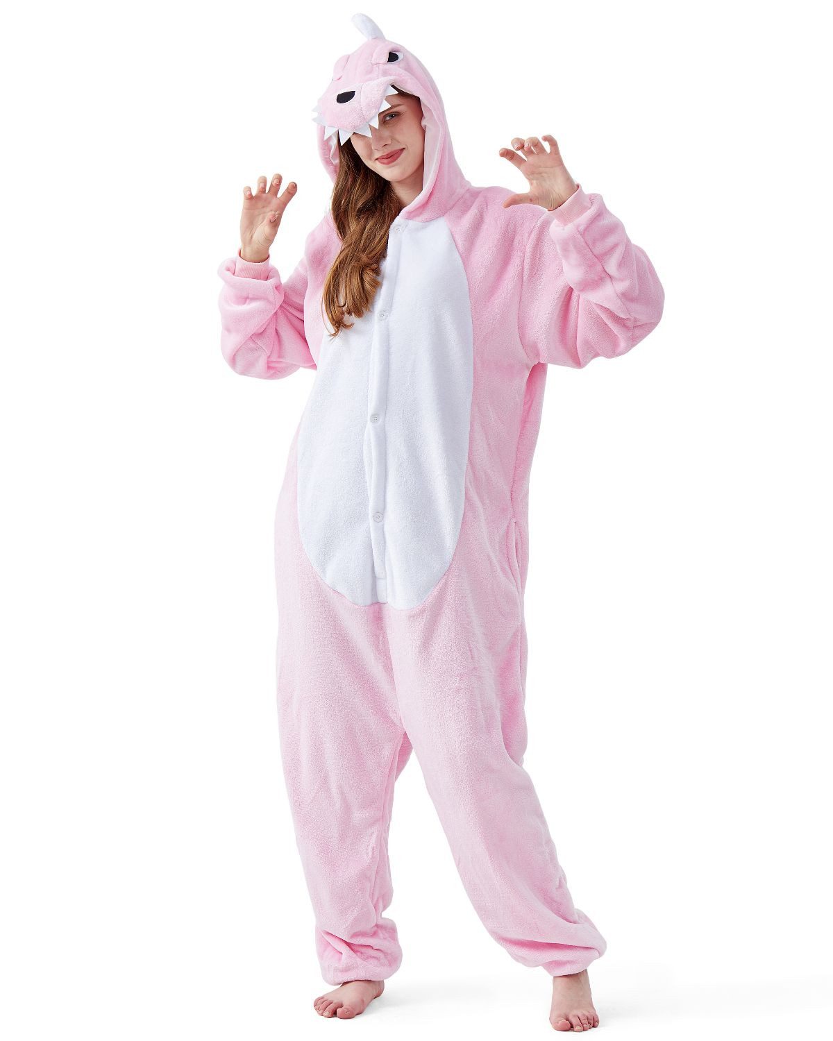 Corimori Partyanzug Onesie Ganzkörper Kostüm für Erwachsene, Krokodil-Kostüm Tier-Kostüme Dino Rosa Dinosaurier Krokodil Drache,L