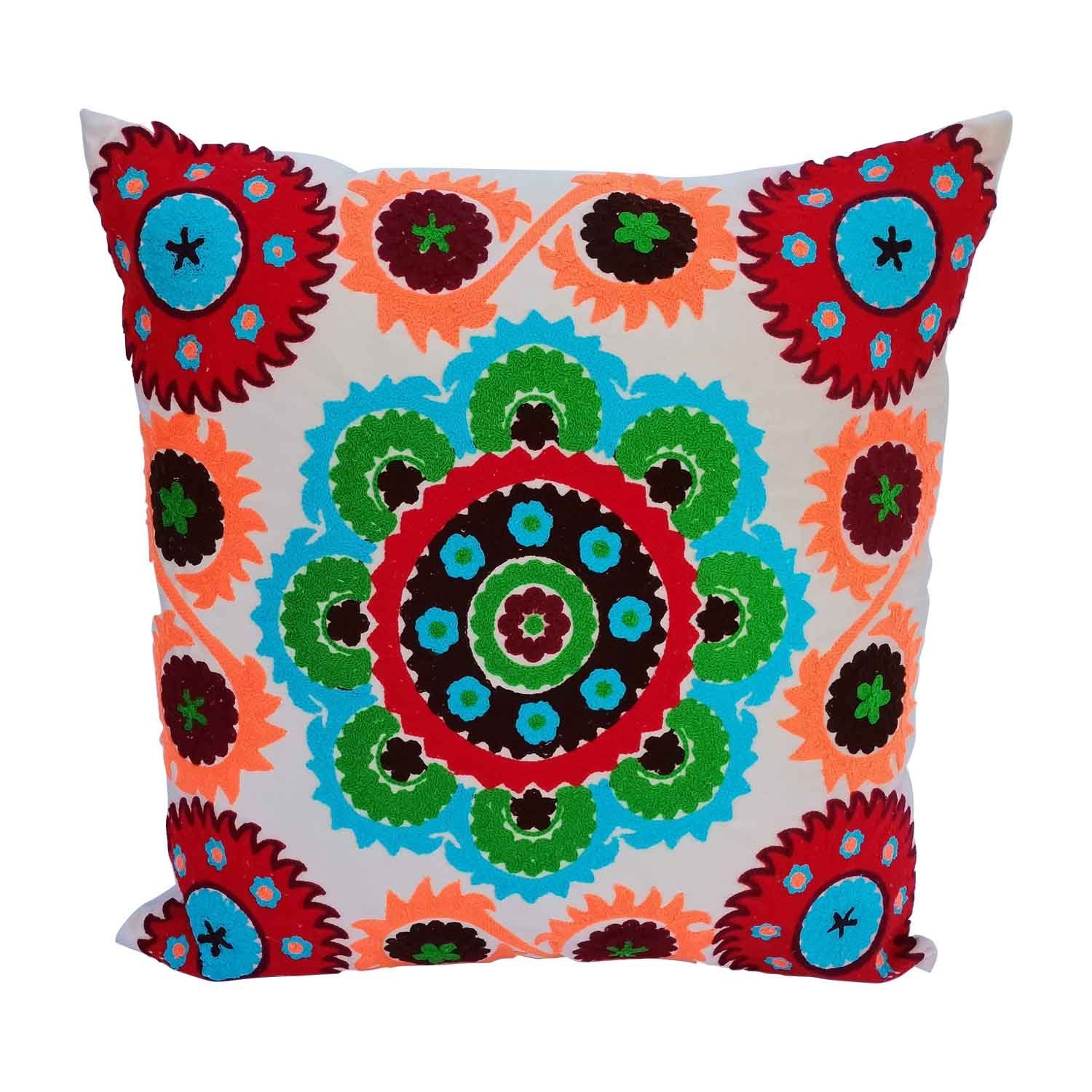 Casa Moro Dekokissen Mandala Samtkissen Kera 40x40 cm mit Füllung, Boho Kissen bestickt, buntes Couchtisch Sofakissen quadratisch Ethno Kissen