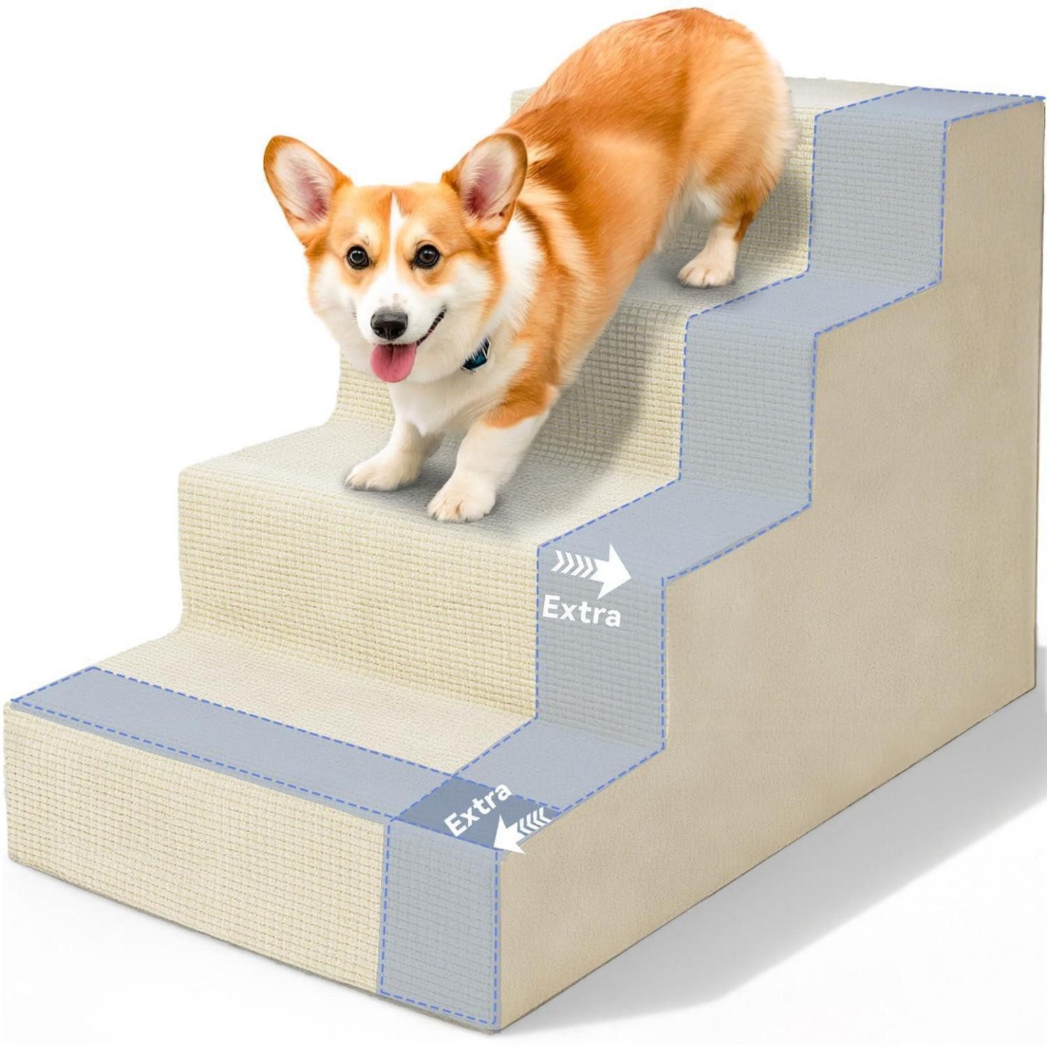 LuxusKollektion Haustiertreppe Hundetreppe 4 Stufen Beige hochdichter Schaumstoff (1-St)