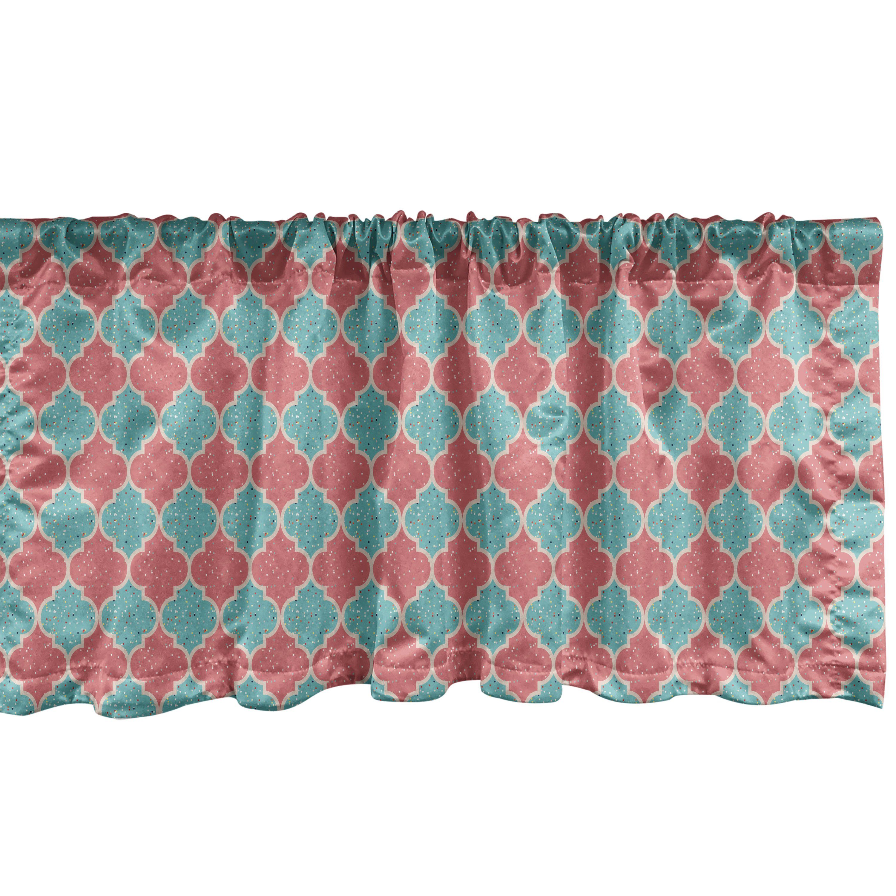 Scheibengardine Vorhang Volant für Küche Schlafzimmer Dekor mit Stangentasche, Abakuhaus, Microfaser, Ethnisch Rosa und Blau Quatrefoils