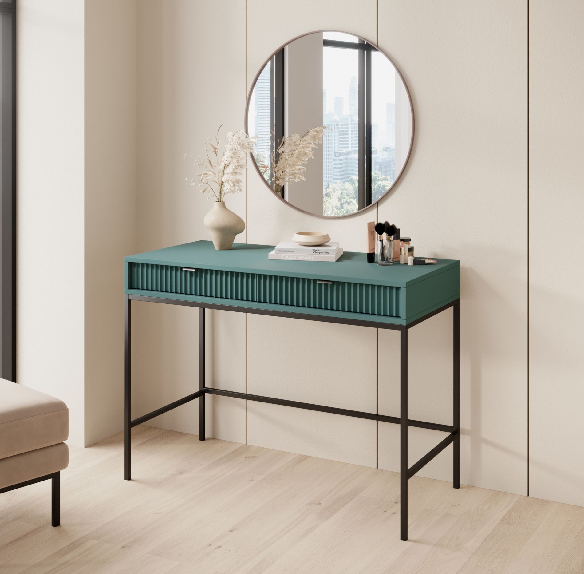 Selsey Schminktisch VELLORE, mit 2 Schubladen, schwarzem Gestell, 104 cm