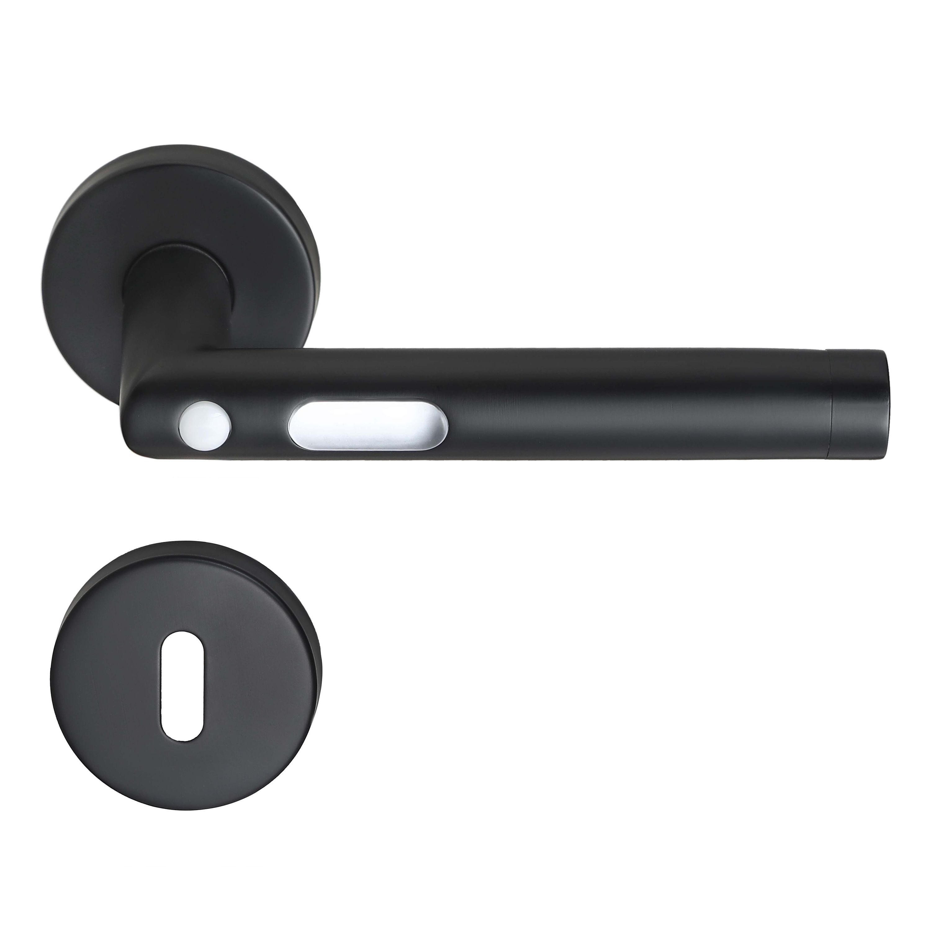 MeinTürgriff Drückergarnitur Orbit Schwarz LED Türgriff für Innentüren Rosettengarnitur