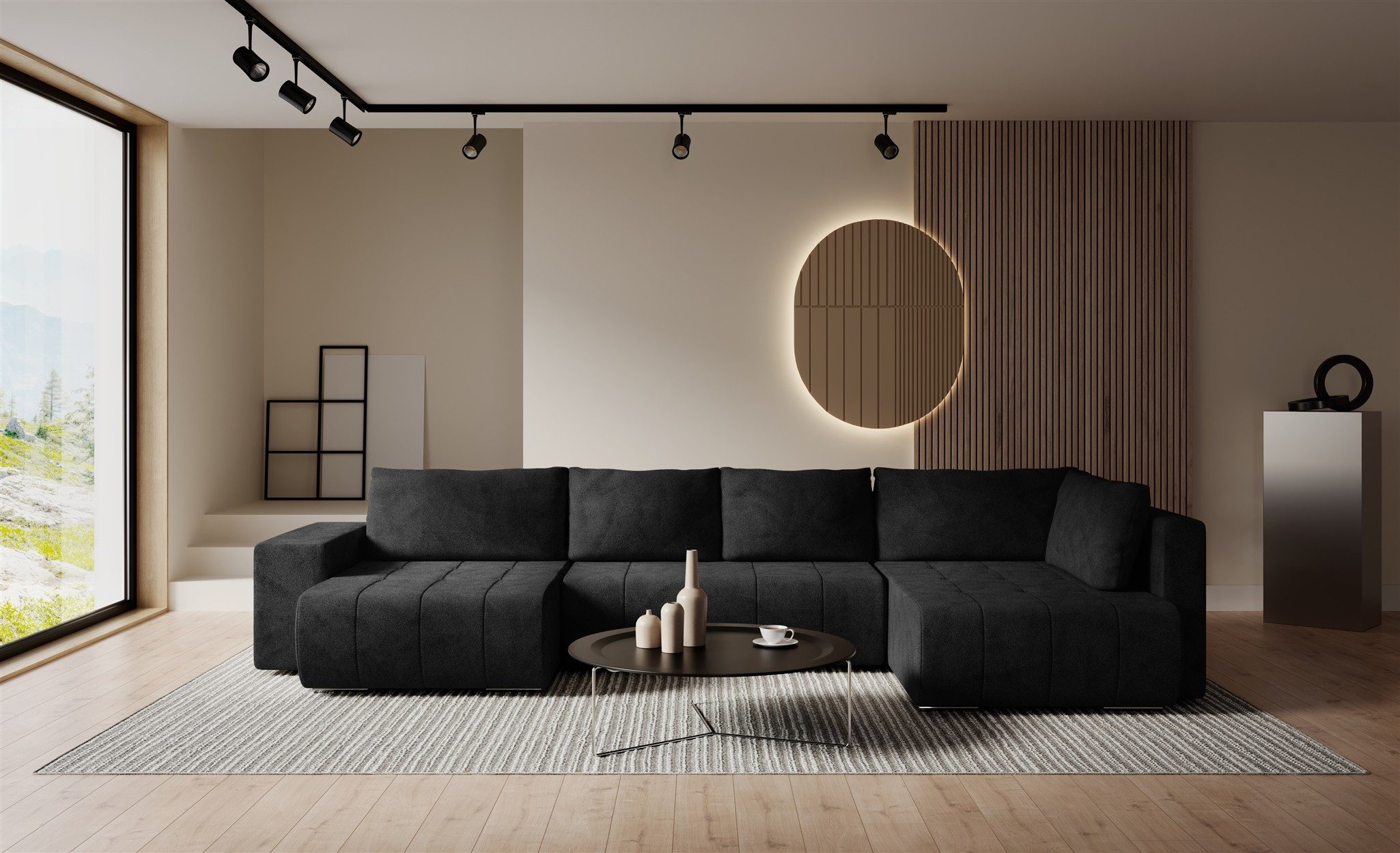 Fun Möbel Wohnlandschaft Sofa FUN BATISTA mit Schlaffunktion in Stoff Blur, Rundumbezug, mit Bettkasten