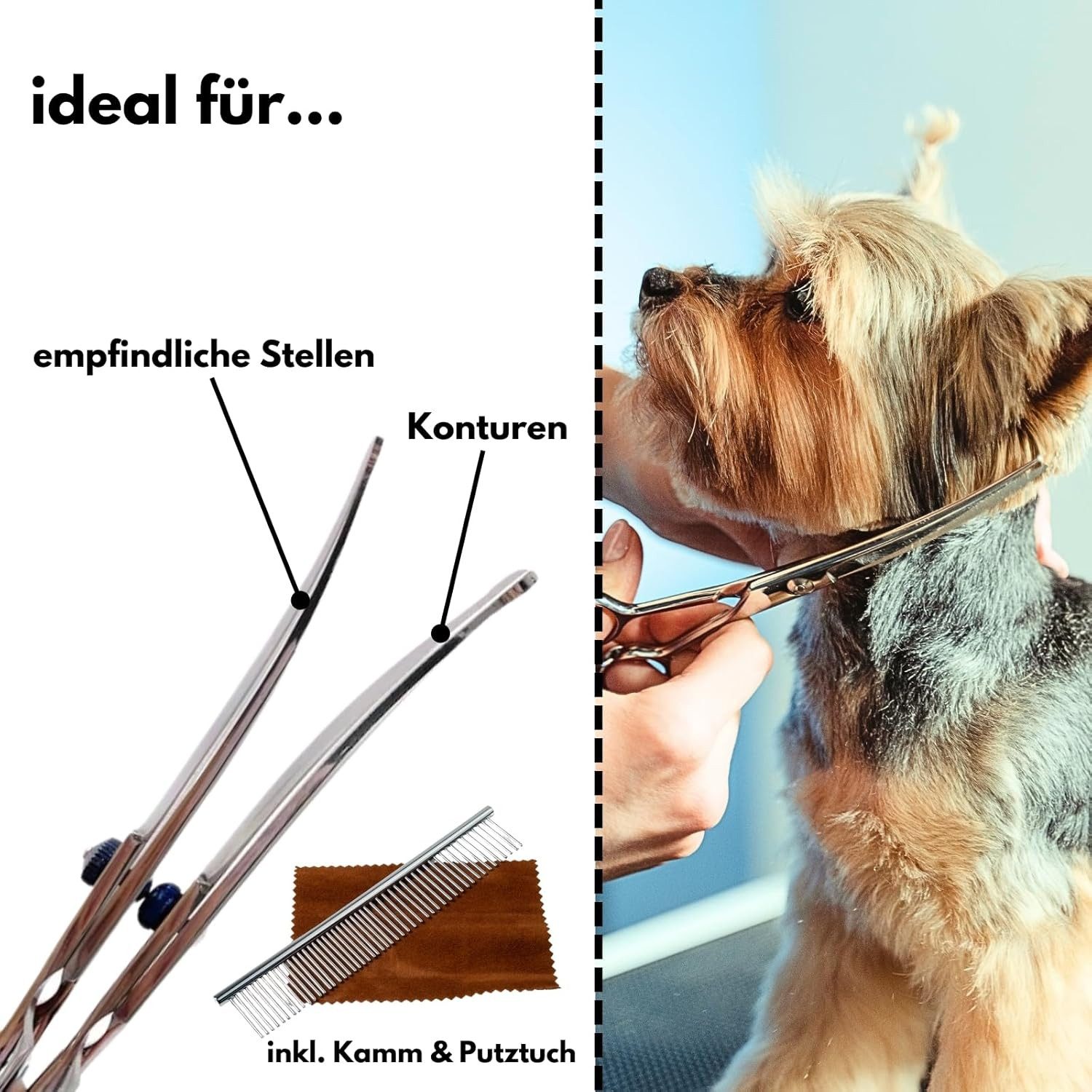 Fyrove Scheren-Set Scherenset für Hunde, Profiset inkl Tasche und Kamm, Hundefellpflege, (6-tlg., 6-teilig), Schere,Gebogene,Gerade Schere, Fellpflegekamm – Bild 5 von 5