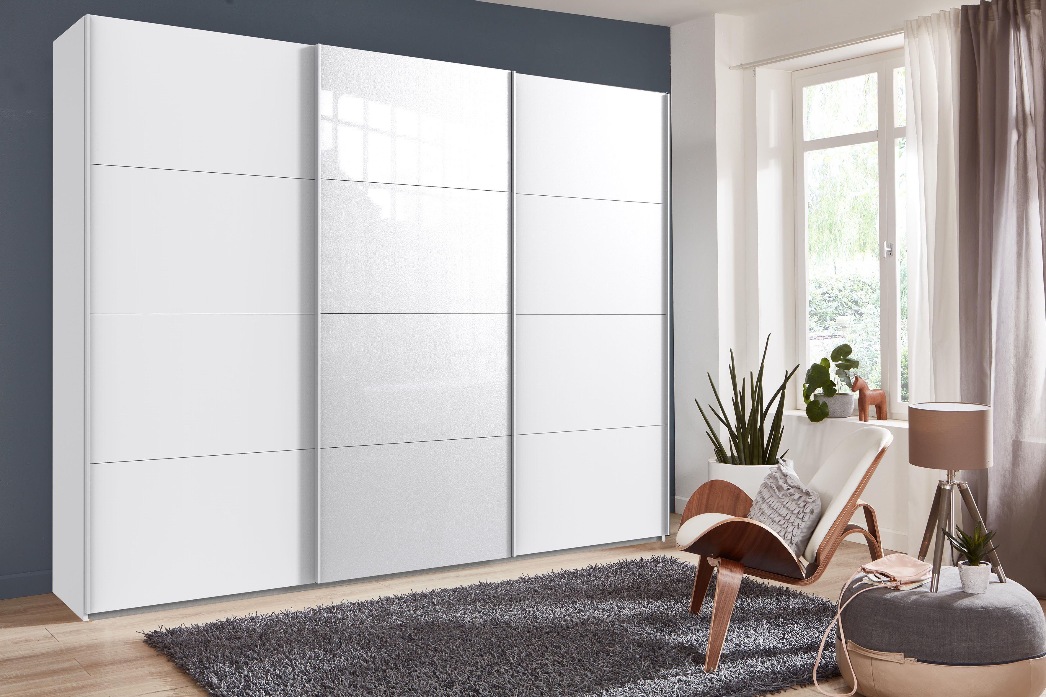 Wimex Schwebetürenschrank Norderstedt INKLUSIVE 2 Stoffboxen und 2 zusätzliche Einlegeböden, mit Glastür – Bild 2 von 5