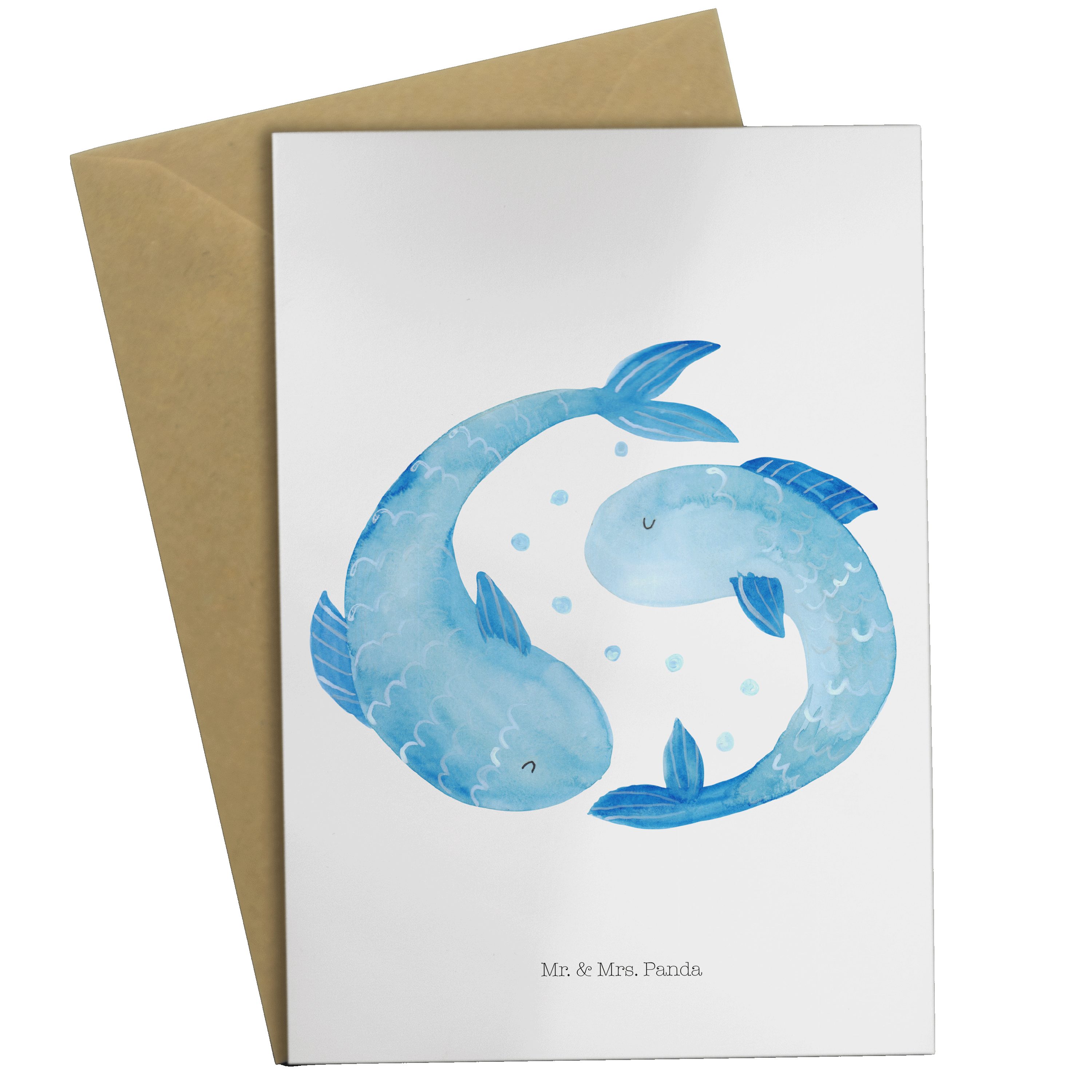 Geburtstagskarte, Mrs. Grußkarte & Fische Mr. Sternzeichen - Weiß Geschenk, - Panda Einladungska