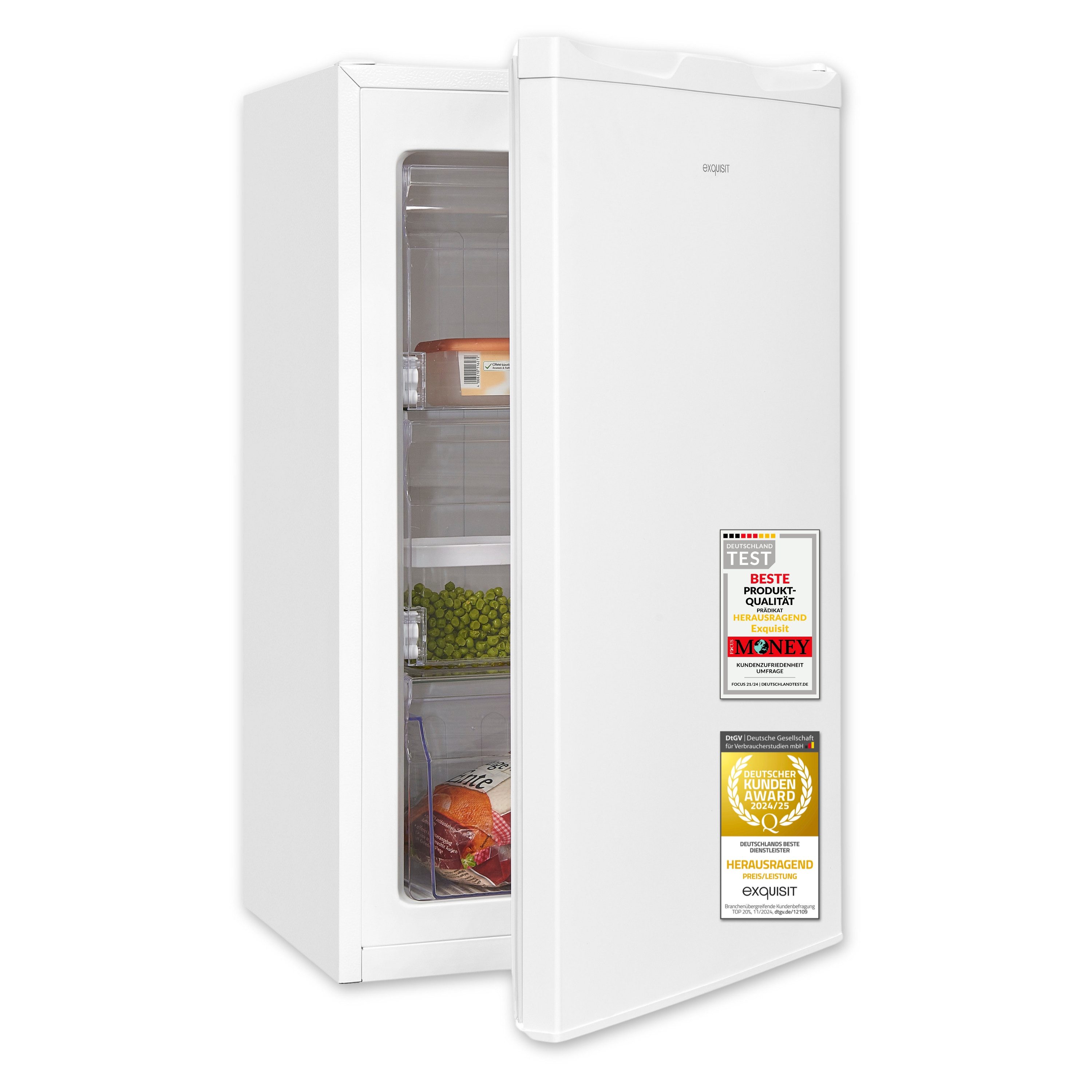 exquisit Gefrierschrank GS5111-330E weiss PV, 82.5 cm hoch, 45.3 cm breit, wechselbarer Türanschlag, 4 Sterne Gefrieren, Klein und Kompakt