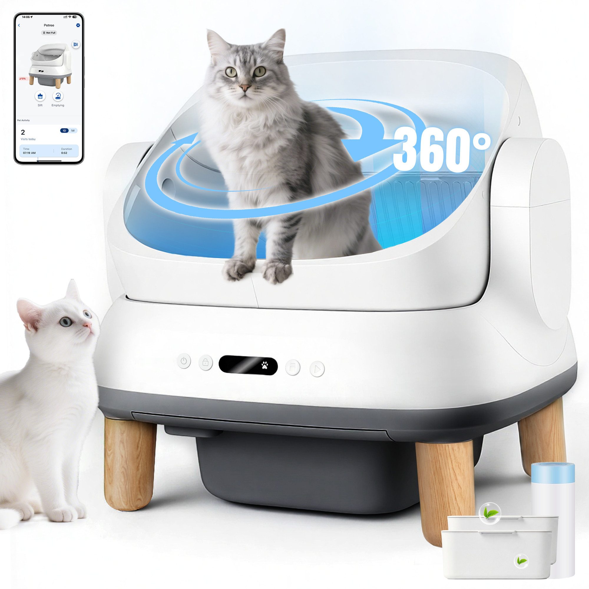 HOMALL Katzentoilette Oben offene Automatische Katzenklo selbstreinigend Katzentoilette XXL, Große Fassungsvermögen,App-Steuerung,für mehrere katzen