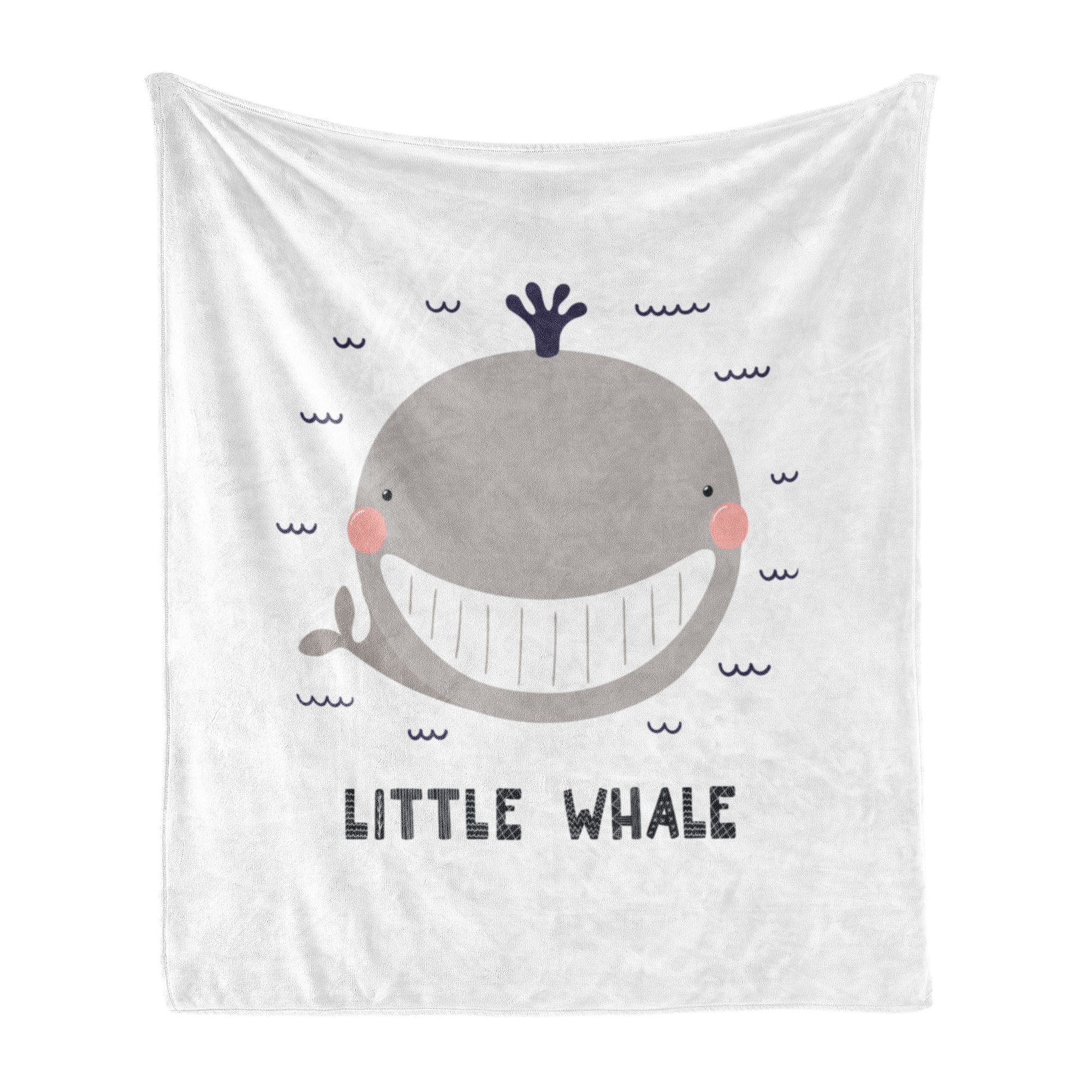 Wohndecke Gemütlicher Plüsch für den Innen- und Außenbereich, Abakuhaus, Lächeln Big Mouth Kleiner Wal-Entwurf