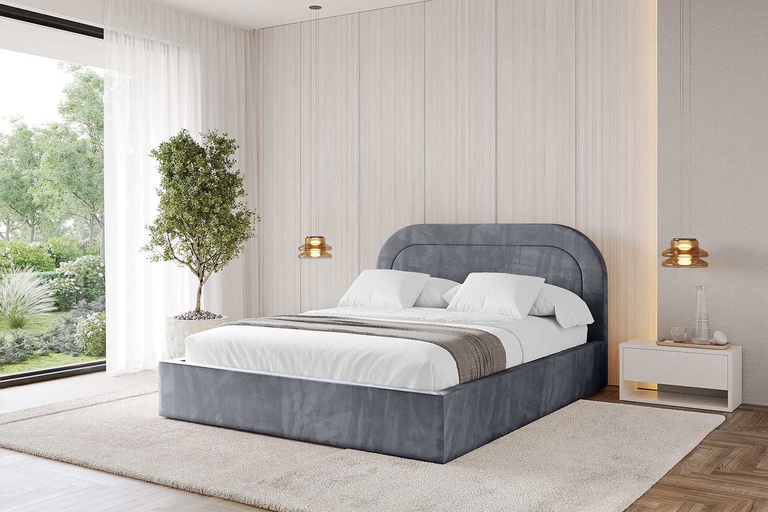 ALTDECOR Polsterbett LERAY (Polsterbett mit Bettkasten und Lattenrost, Boxbett ohne Matratze), Doppelbett mit Stauraum, Bett mit Kopfteil