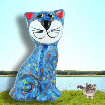 Tangoo Gartenfigur Tangoo Keramik-Katze sitzend blau getupft glänzend ca 14cm H, (Stück)