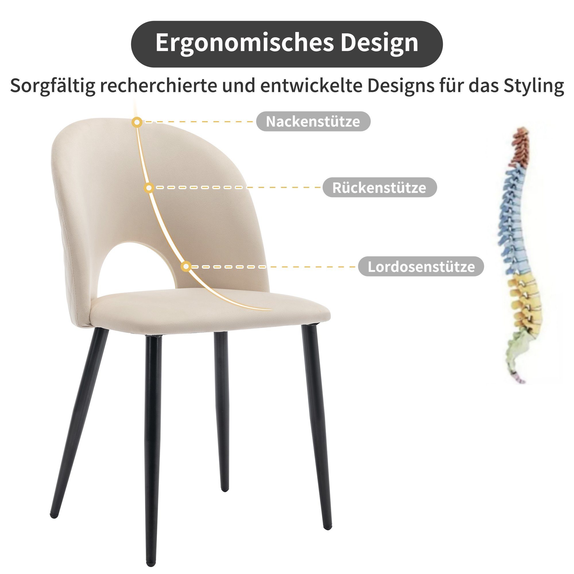 4 (Esstisch Moderner REDOM Rechteckiger Beige-Stühlen+Schwarz-Esstisch Stuhlbeine) Küchentisch mit Diamantmuster,Verstellbare Essgruppe Mit stuhl Esstisch Set,