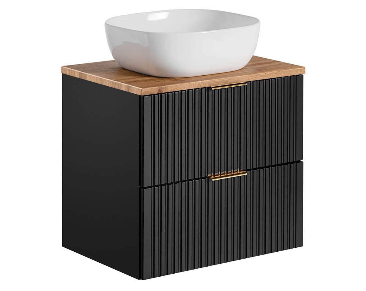 einfachgutemoebel Waschtisch-Set Badezimmer Waschplatz Blackened 60cm, Becken weiß, schwarz oak, (Badmöbel Set, 1-St., Waschtisch Unterschrank)