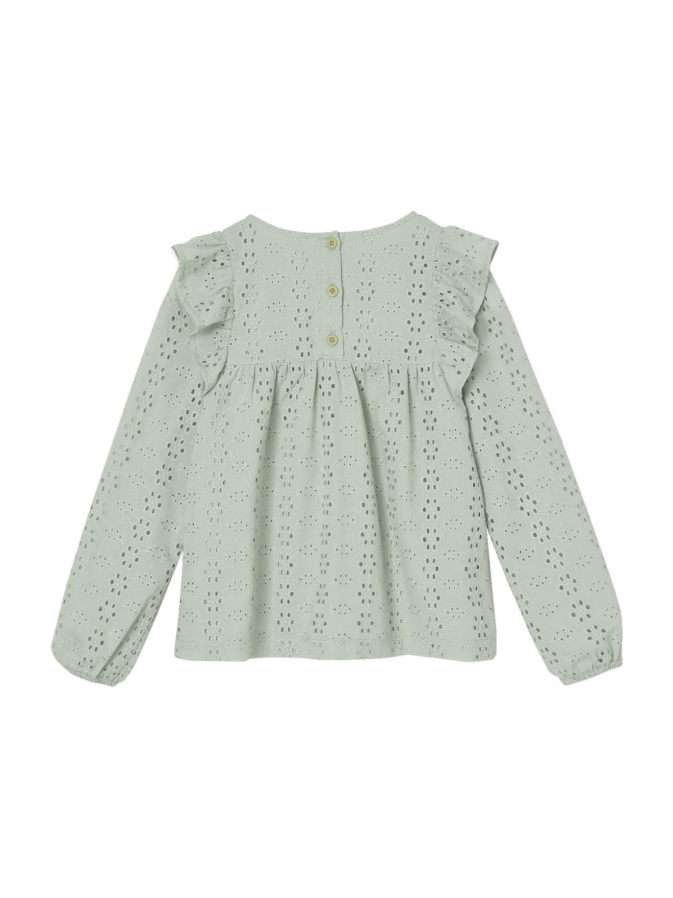 vertbaudet Langarmhemd Mädchen Volant-Bluse Lochstickerei