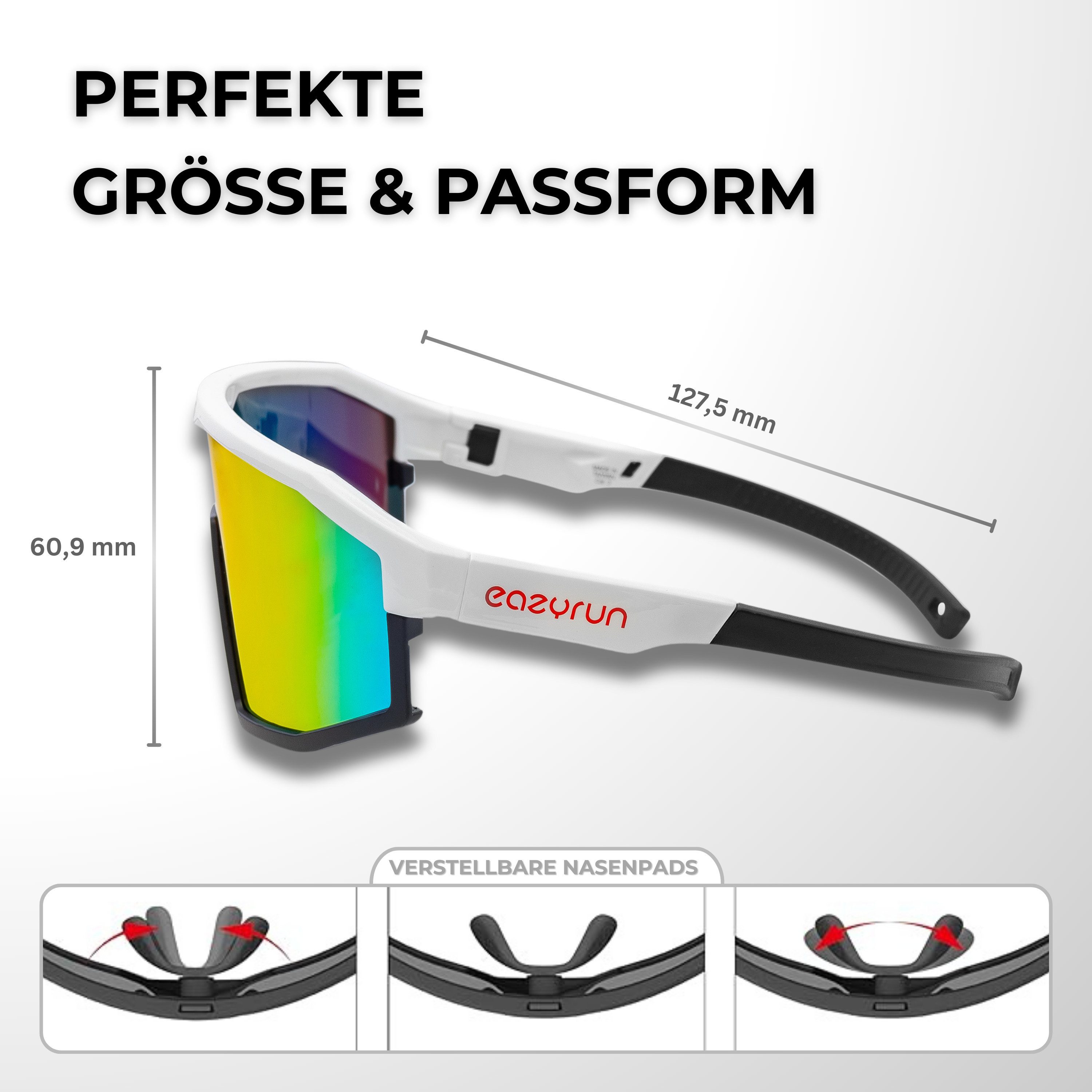 EyeAm Fahrradbrille, Sportbrille, Unisex Design, Für Sport, Rad, Laufen, MTB & Outdoor, (Modell: EAZYRUN), UV-Schutz 400
