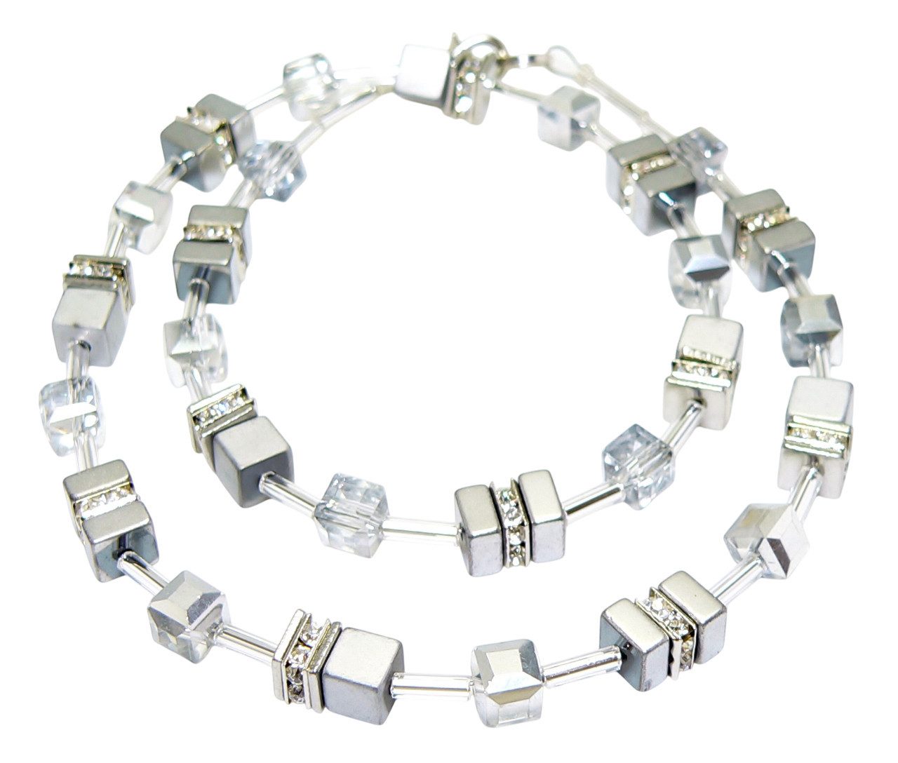 traumschmuck Collier 536. Halskette Collier Cube Würfel Hämatit Silber matt, (incl. Schmuckbox), handgefertigt, Made in Germany