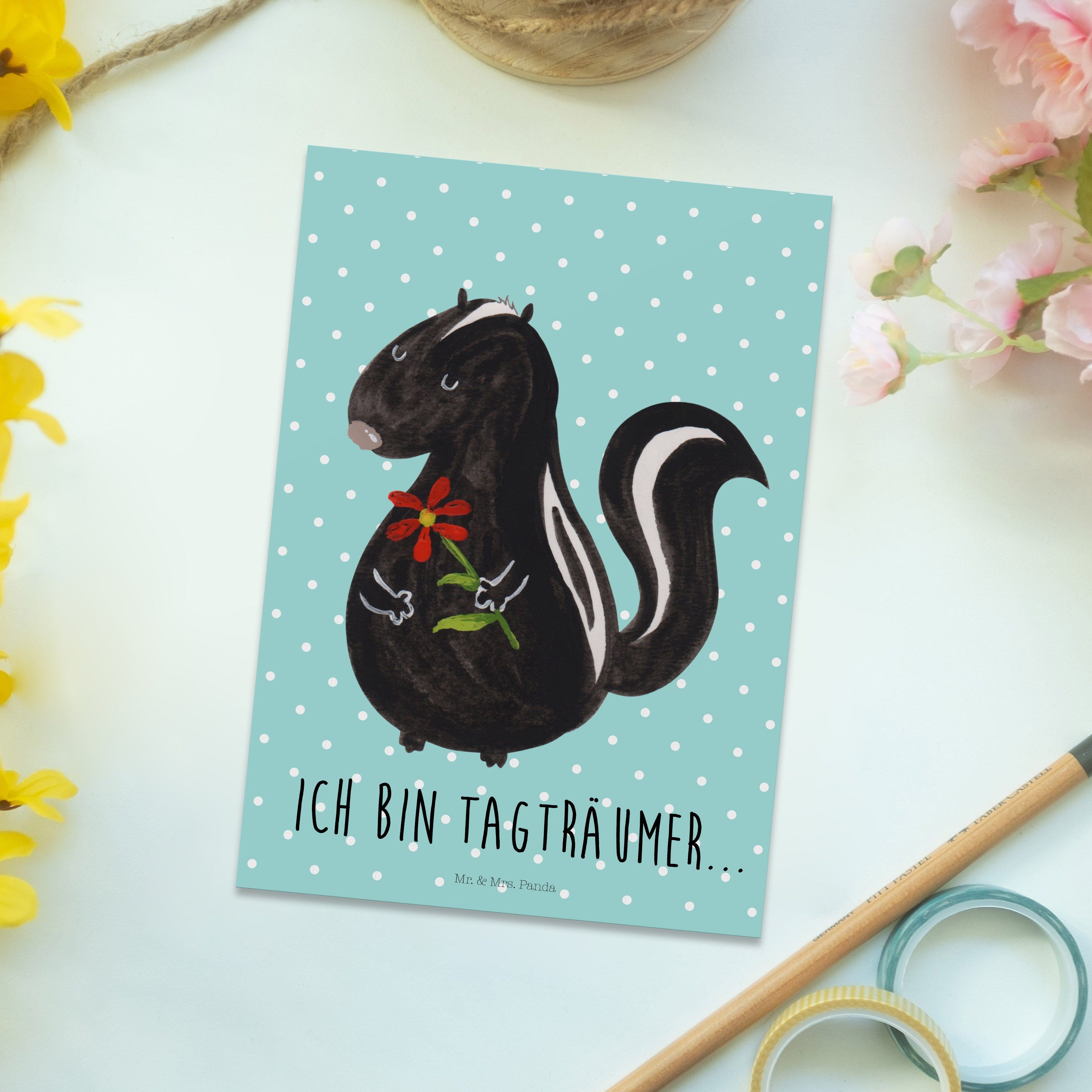 - Mr. Einladung, Stinktier & Türkis Pastell Postkarte - Gesc Geschenk, Panda Mrs. Blume Stinker,