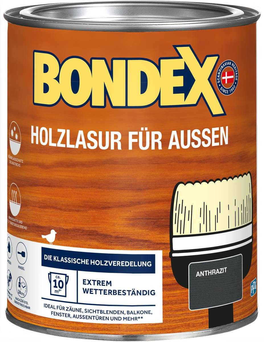 Bondex Holzschutzlasur für Aussen, 0,75 l, TÜV- geprüfte Witterungsbeständigkeit, 16 Farben