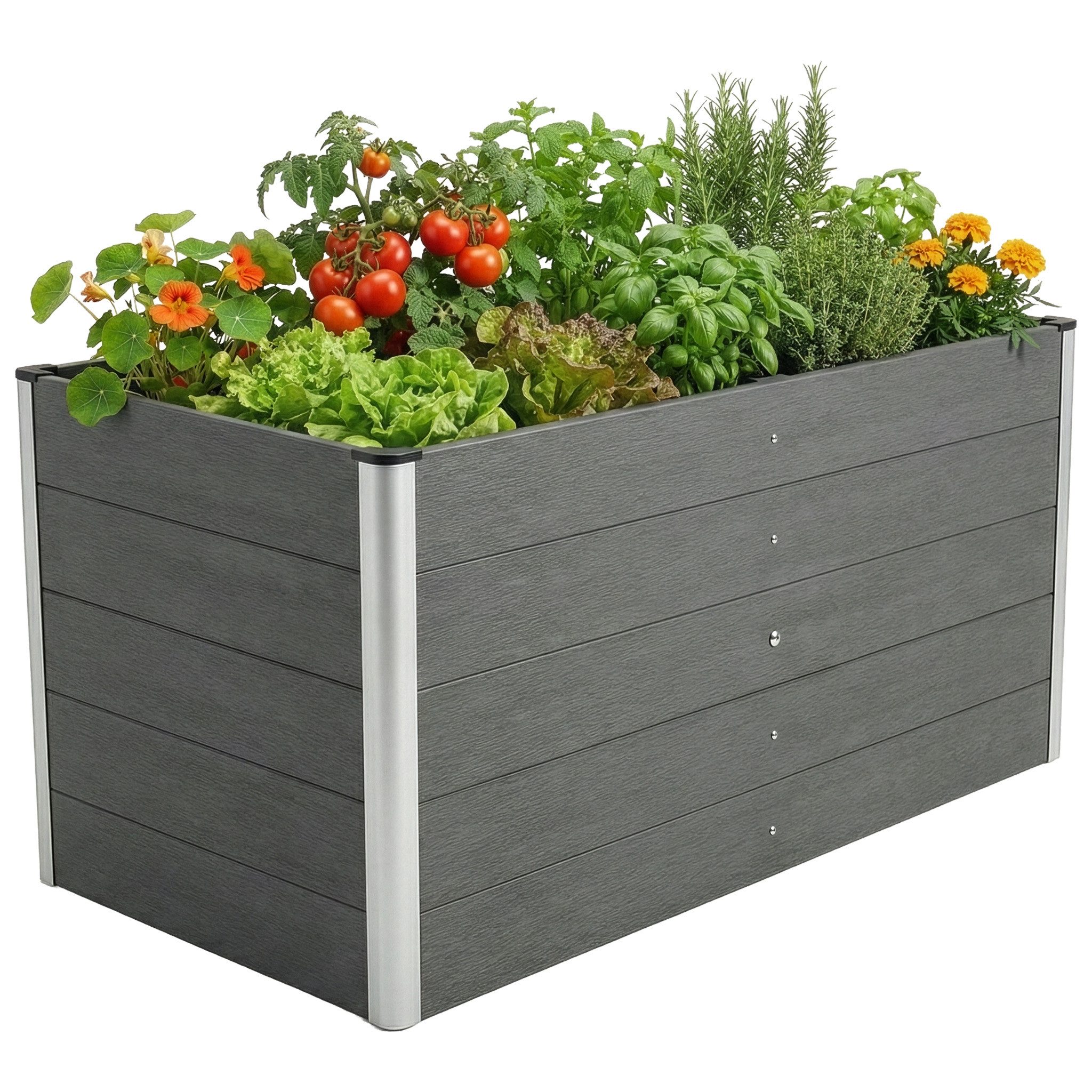 Floordirekt Hochbeet Delos, aus WPC 150x70x75 cm, anthrazit, extra stabiles Hochbeet (1 St), mit Stützstange, Aluminium-Eckprofil & offenem Boden, Garten Hochbeet