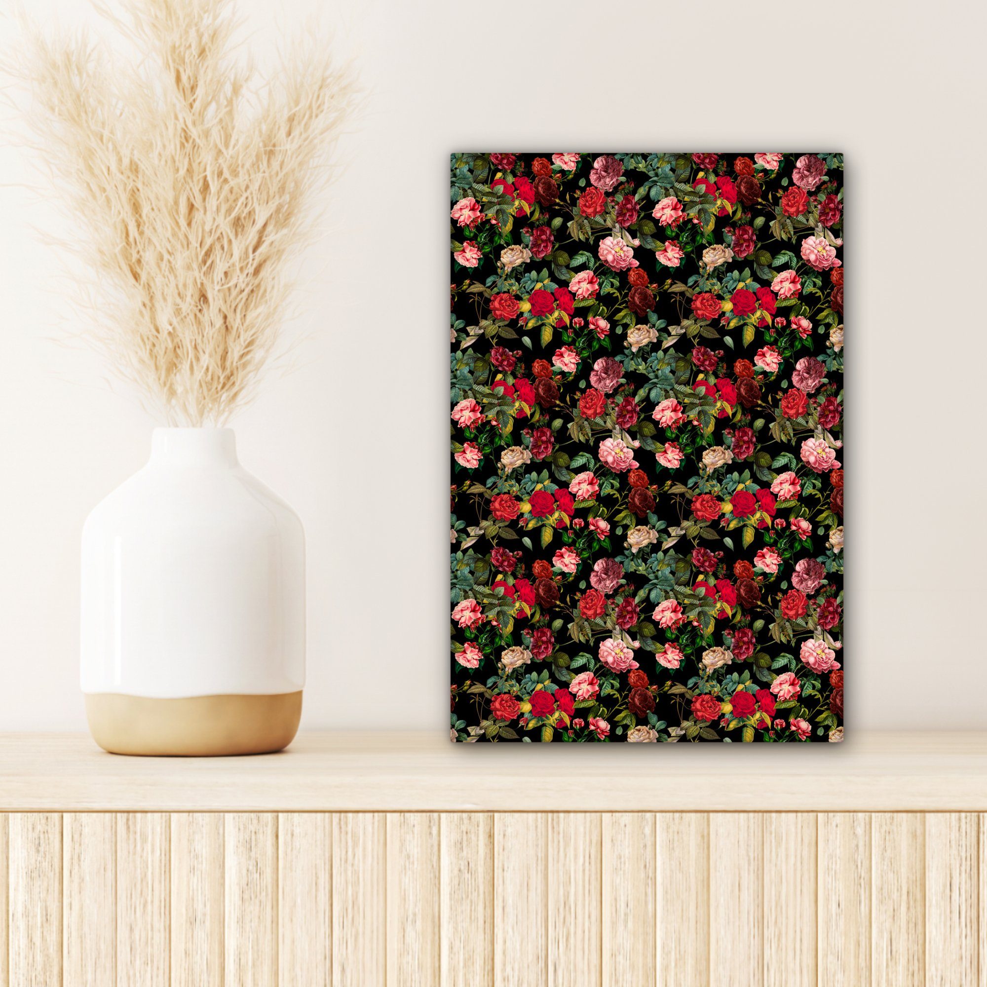OneMillionCanvasses® Leinwandbild Blumen - bespannt cm (1 Leinwandbild - Gemälde, 20x30 St), inkl. fertig Rosen, Zackenaufhänger, Rot