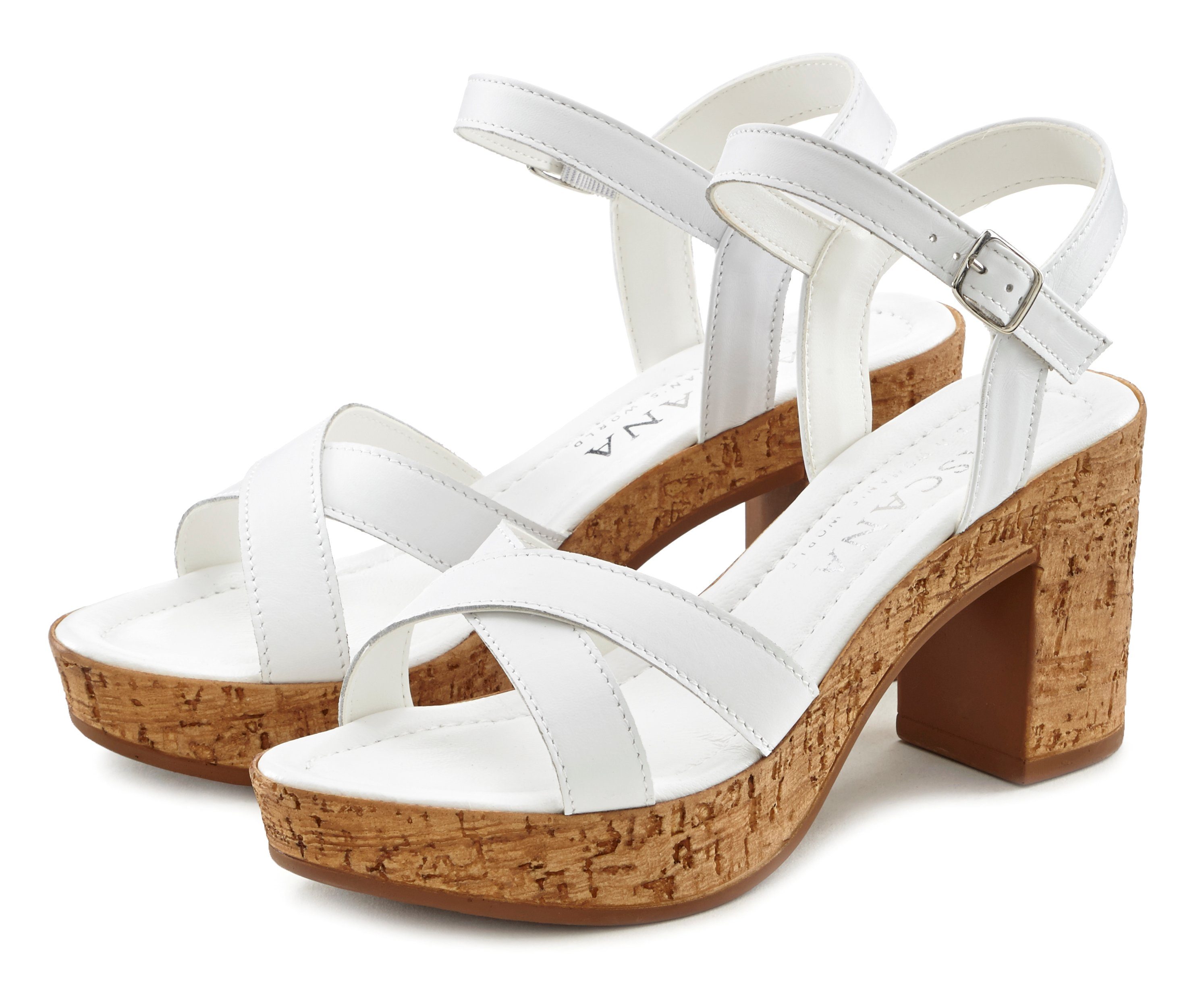 Damen Schuhe Absätze Sandaletten Lascana Sandalette aus Leder mit Blockabsatz in Weiß 