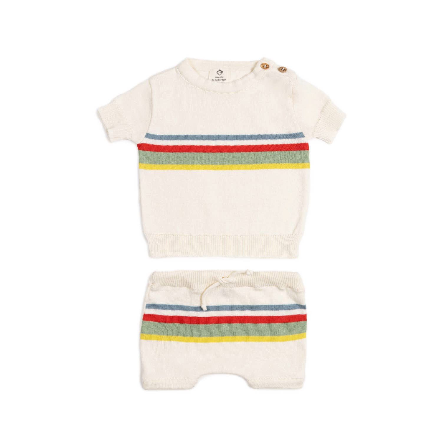 suebidou Shirt & Shorts Baby Set Strick Neugeborenen-Set 2 teilig Süßes Design mit Kontraststreifen