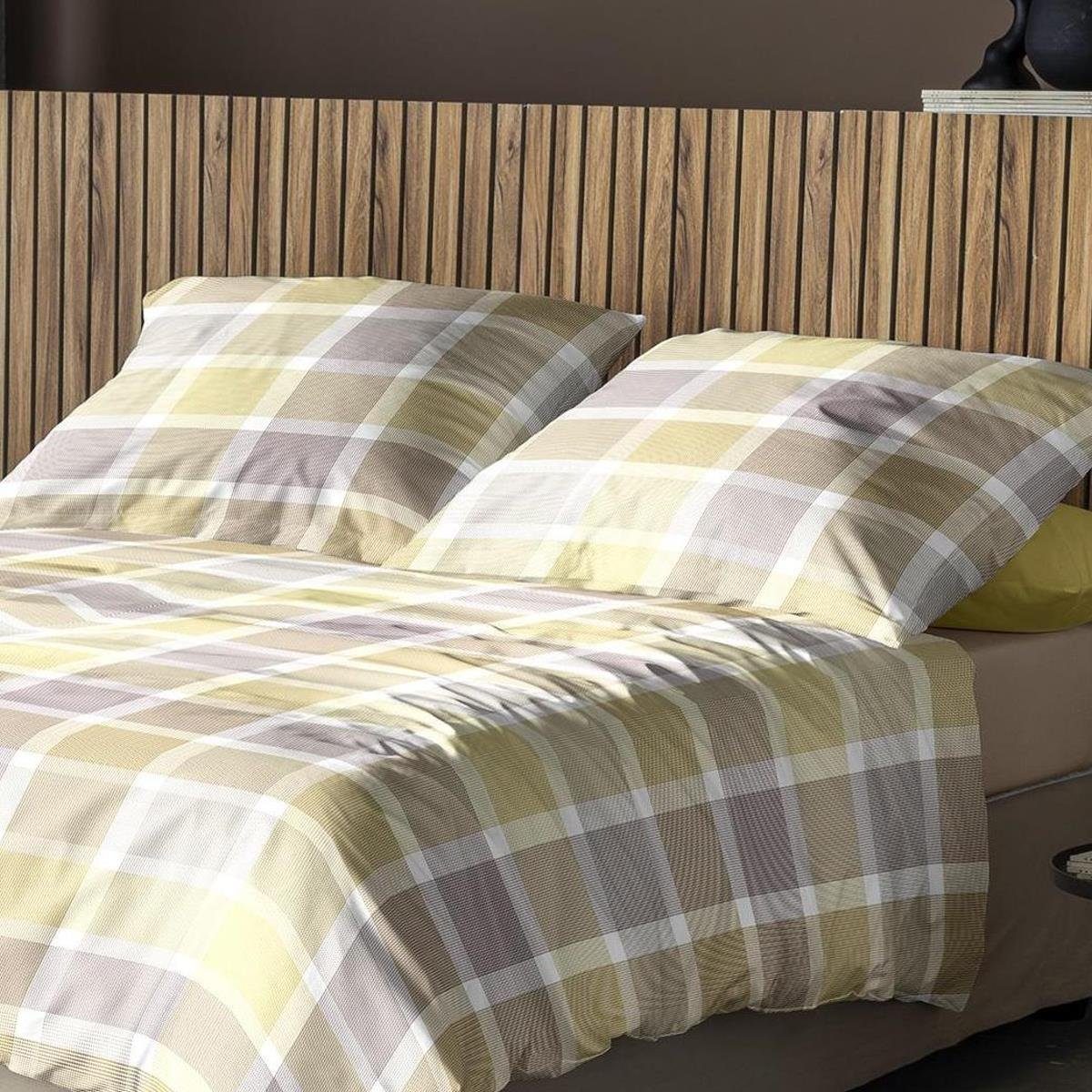 Irisette Bettwäsche Irisette Mako Satin Bettwäsche Sky 8524-40 Kariert Gelb Lila 135x200, Mako Satin, 2 teilig, Verdeckter Qualitäts-Reißverschluss