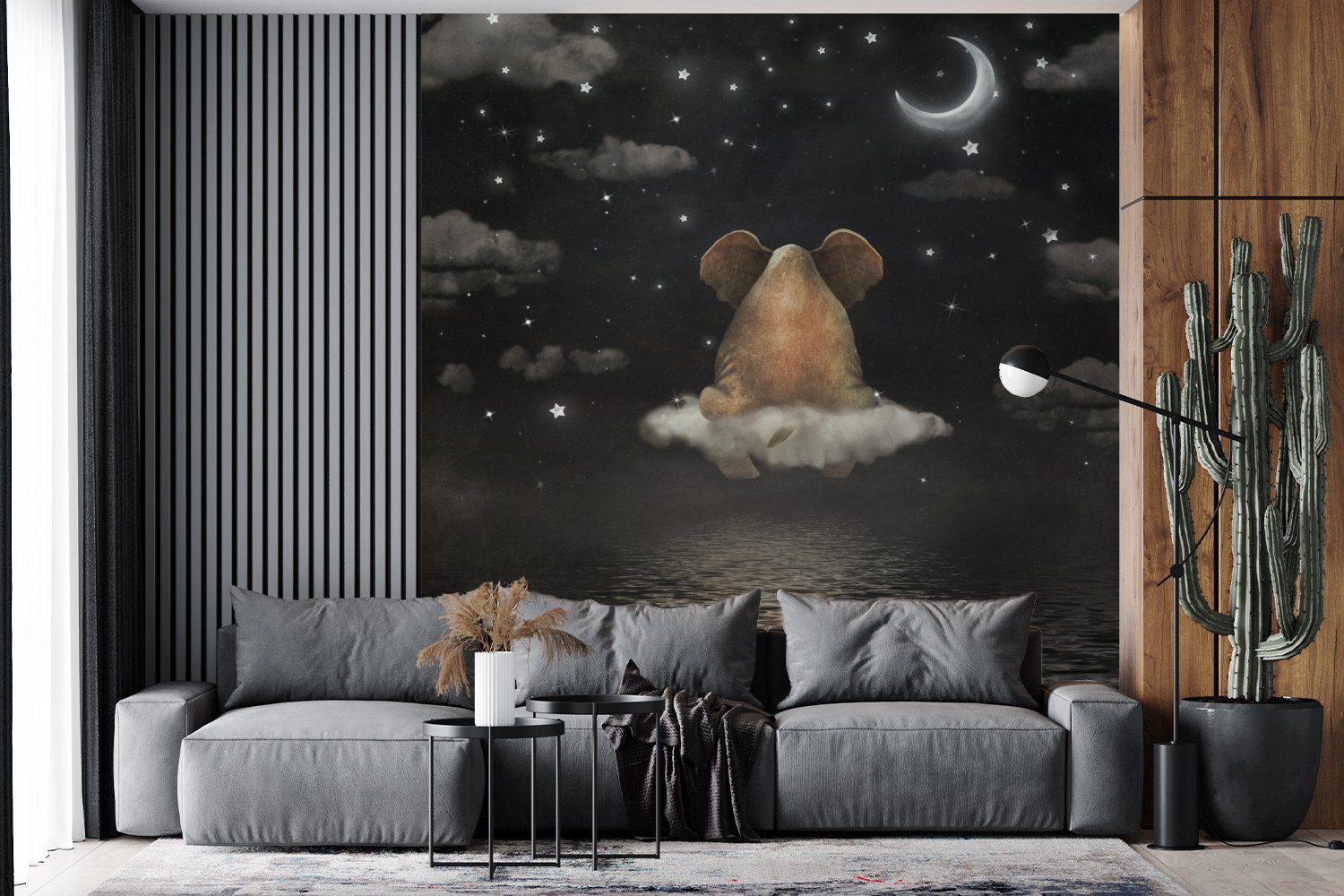 MuchoWow Fototapete - Matt, St), Sternenhimmel, für Mond Schlafzimmer Elefant Küche, - (4 Wohnzimmer bedruckt, Fototapete Vliestapete