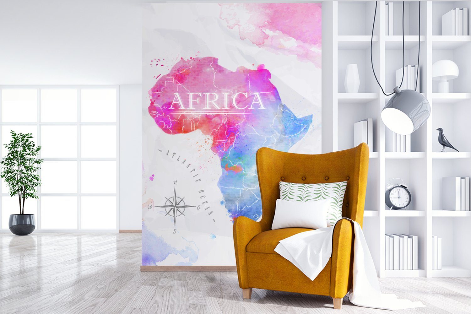 Weltkarte - Afrika, Montagefertig Matt, für Tapete MuchoWow Wandtapete - Wohnzimmer, Fototapete (3 Aquarell St), Vinyl bedruckt,