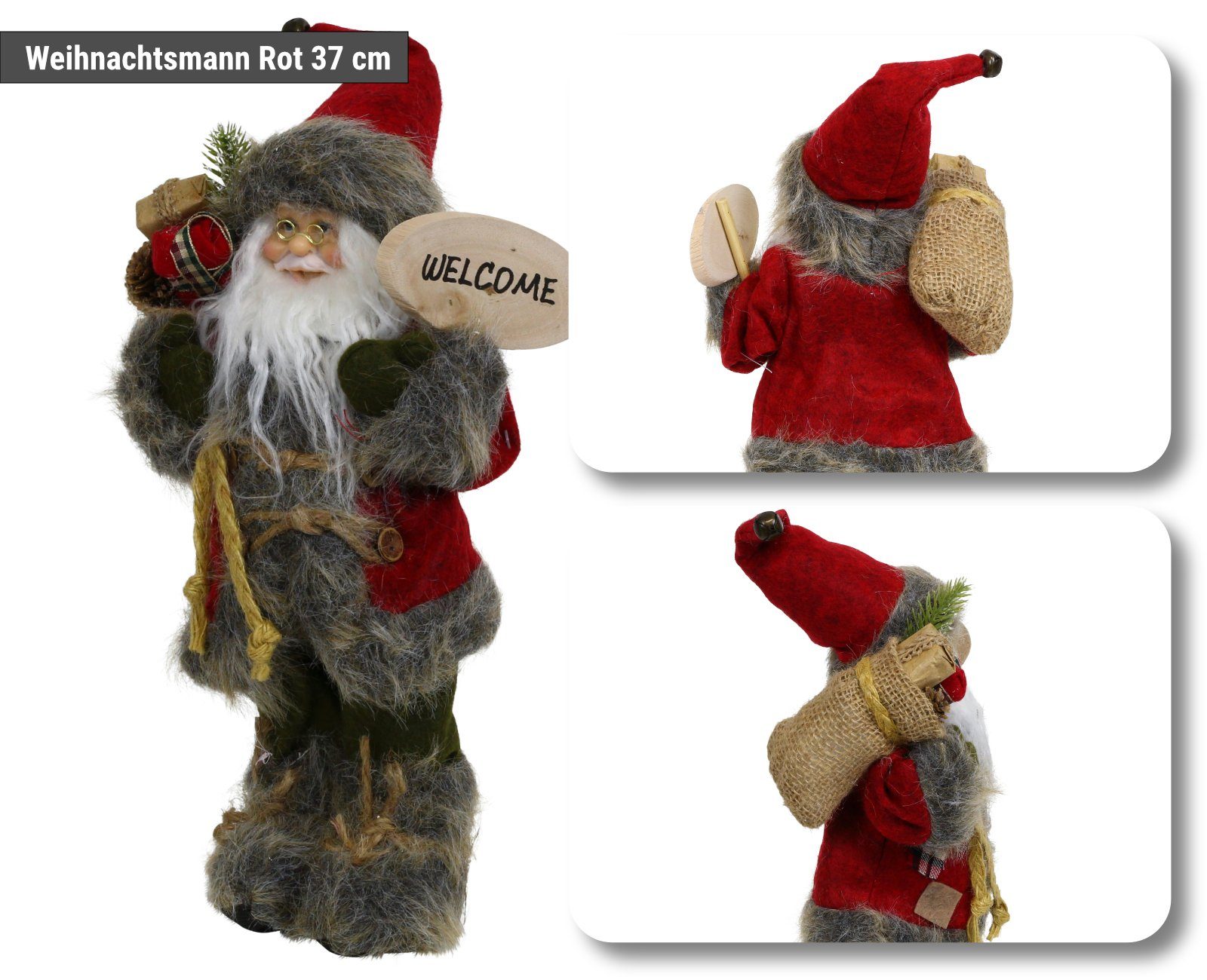 HAGO Weihnachtsfigur Weihnachtsmann Nikolaus Figur stehend mit Geschenkesack Weihnachtsdeko rot