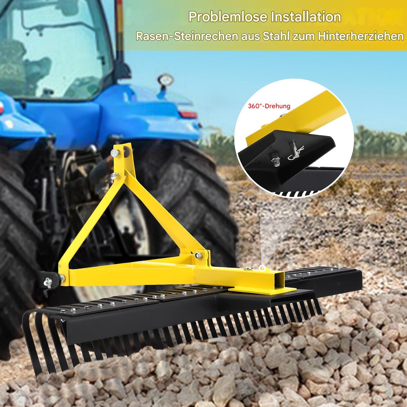 GarveeMore Rasenlüfter, 152 cm Arbeitsbreite, (3-Punkt-Steinrechen, 1-tlg., Ideal zum Roden von Heu)