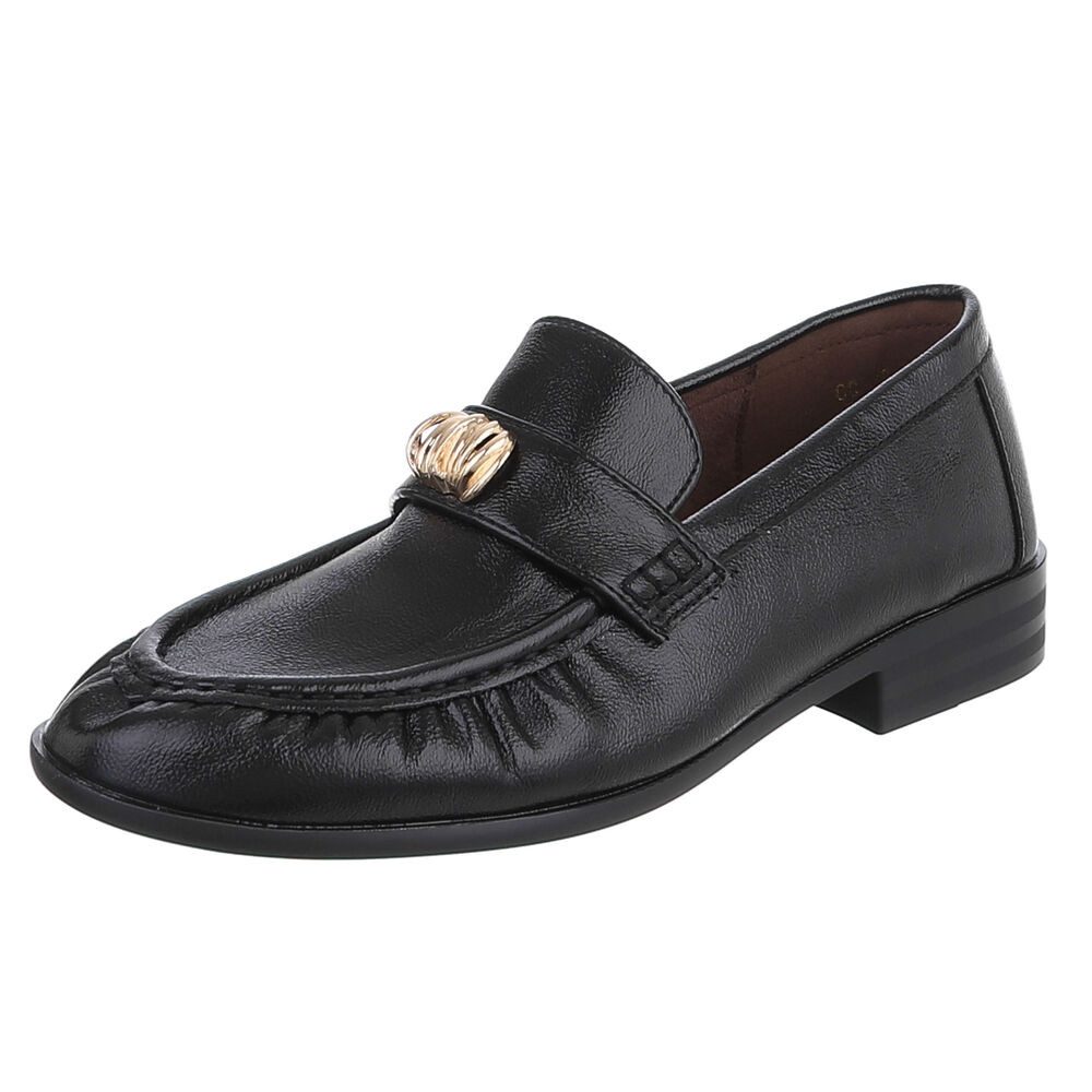 Ital-Design Damen Loafer mit Schmuckdetail und Blockabsatz Slipper (92125330) Blockabsatz Mokassins in Schwarz