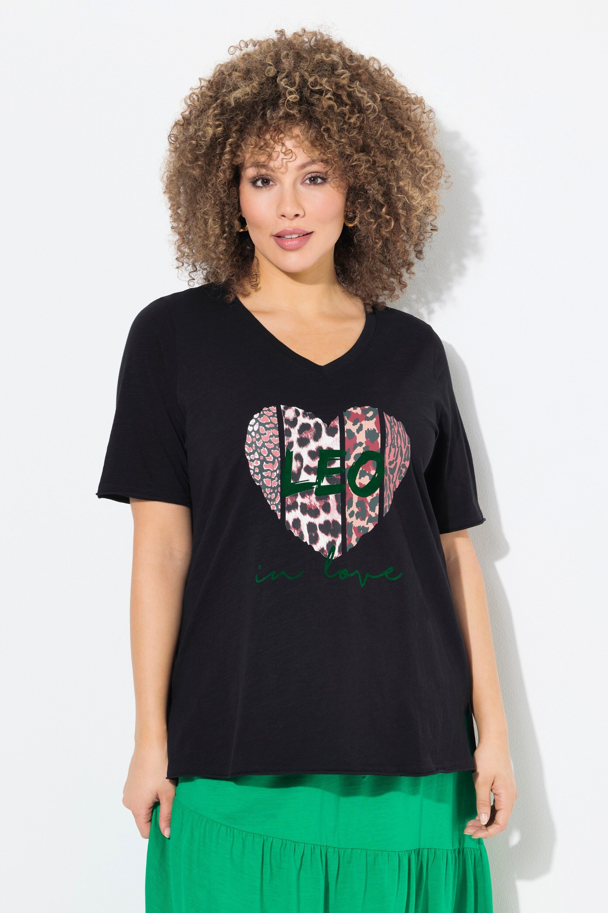 Ulla Popken T-Shirt T-Shirt Leo-Herz Classic V-Ausschnitt Halbarm günstig online kaufen