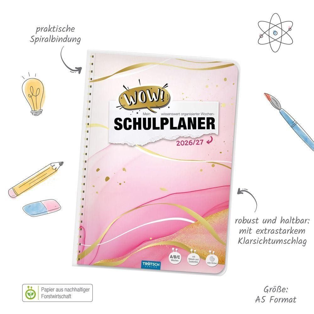 Trötsch Verlag Schulheft TRÖTSCH Schulplaner WOW! Marble 2026/27 – Spiralbindung