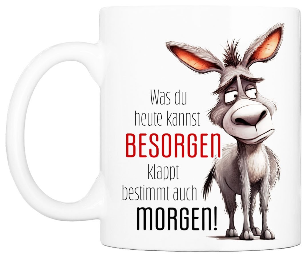 Cadouri Tasse mit Spruch WAS DU HEUTE KANNST BESORGEN Kaffeetasse Büro Arbeit, Keramik, Kaffeebecher, Geschenkidee Arbeitskollege, lustig, Humor, 330 ml