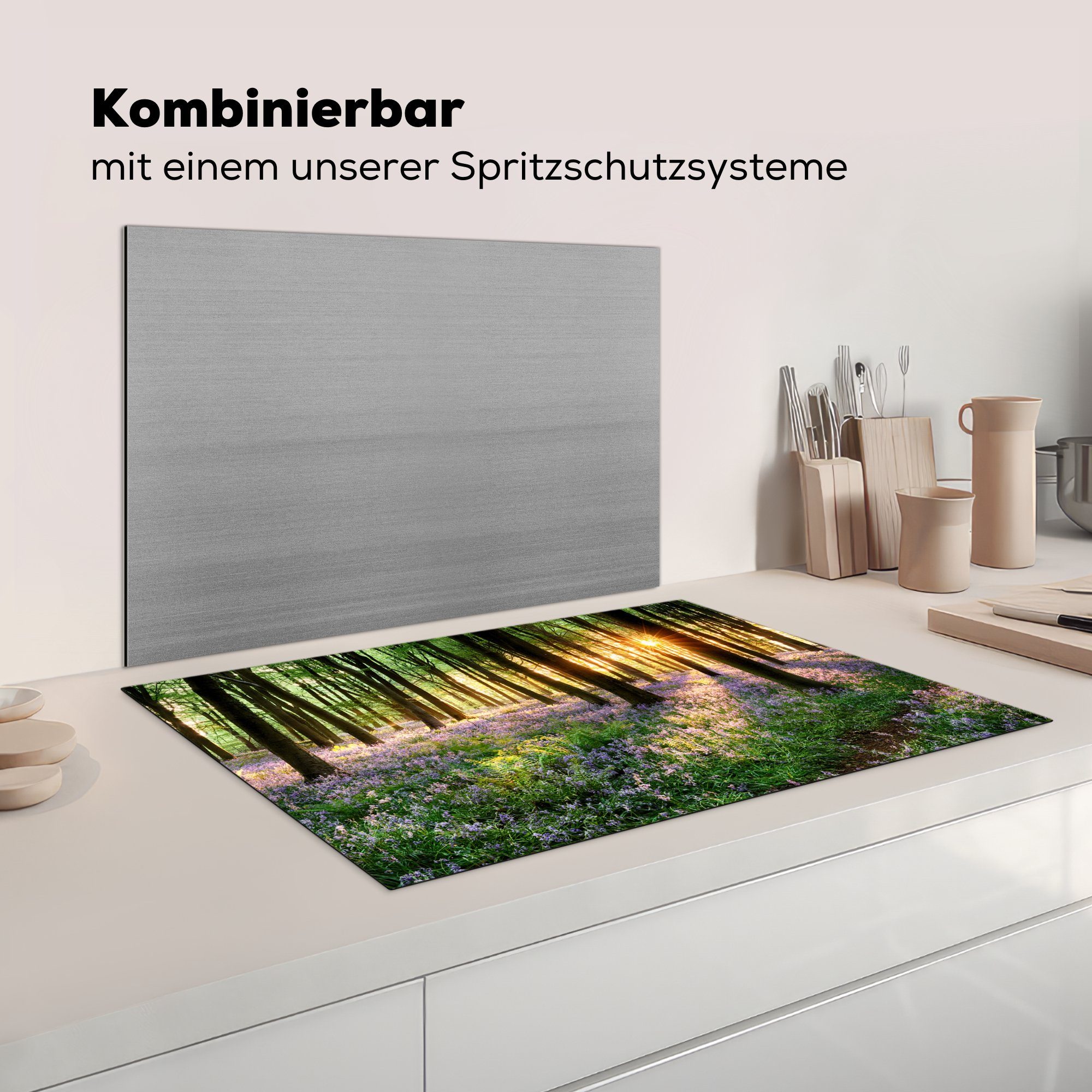 - Wald Blumen MuchoWow für Lavendel Ceranfeldabdeckung, küche Arbeitsplatte Vinyl, - tlg), - 81x52 Natur, - cm, - Lila Sonne Herdblende-/Abdeckplatte (1