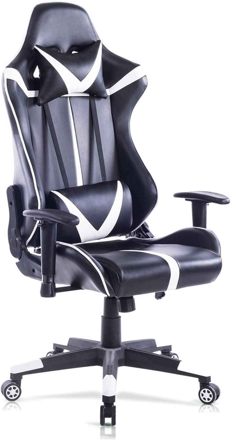 Woltu Gaming-Stuhl (Packung, 1 St), Racing Stuhl Gaming Stuhl Bürostuhl Schreibtischstuhl Sportsitz, mit Armlehne Kopfstütze Lendenkissen, höhenverstellbar, dick gepolsterte Sitzfläche aus Kunstleder, Weiß