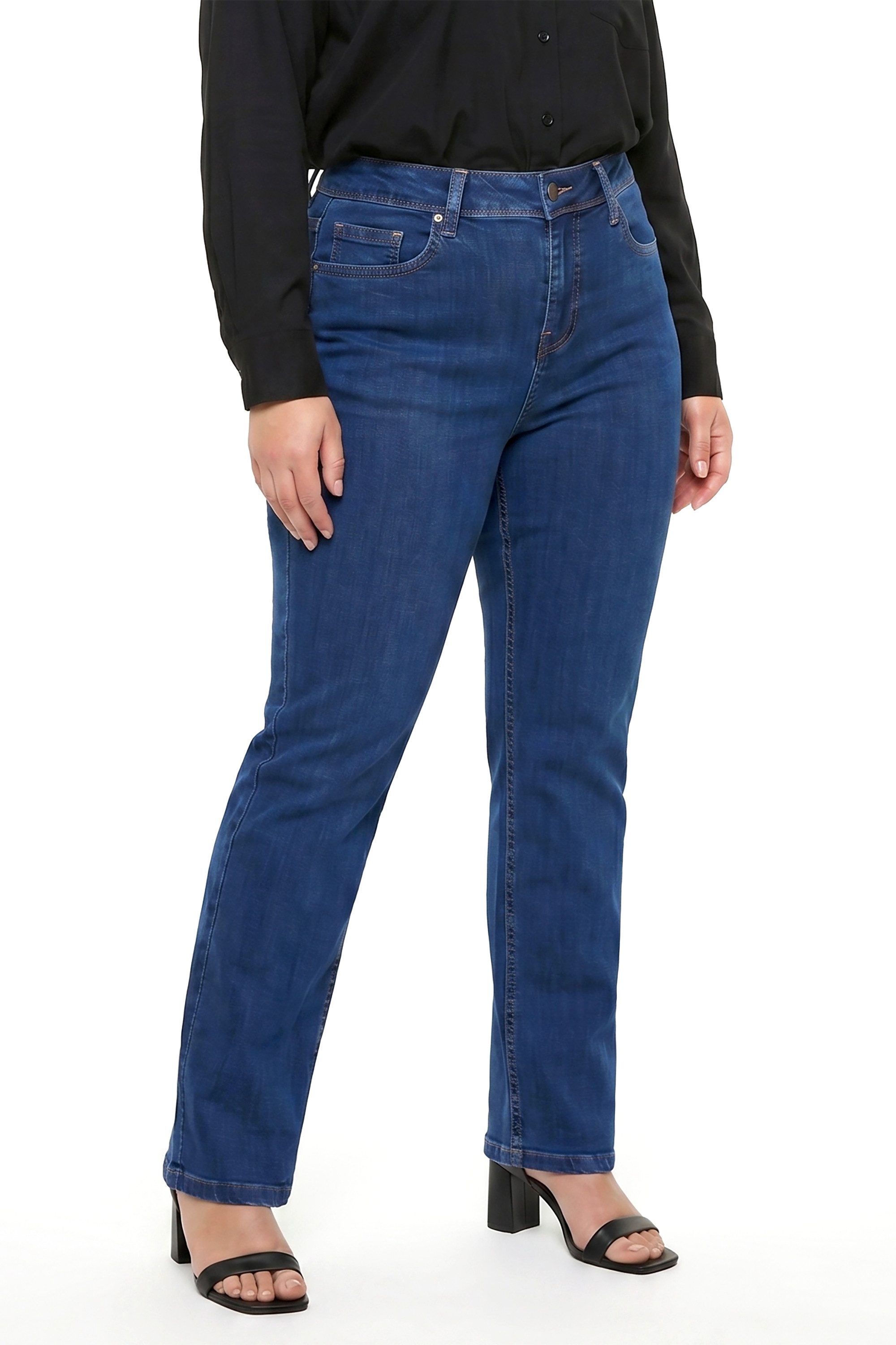 Straight-Jeans Straight Fit Jeans Damen High Waist Hose FG2