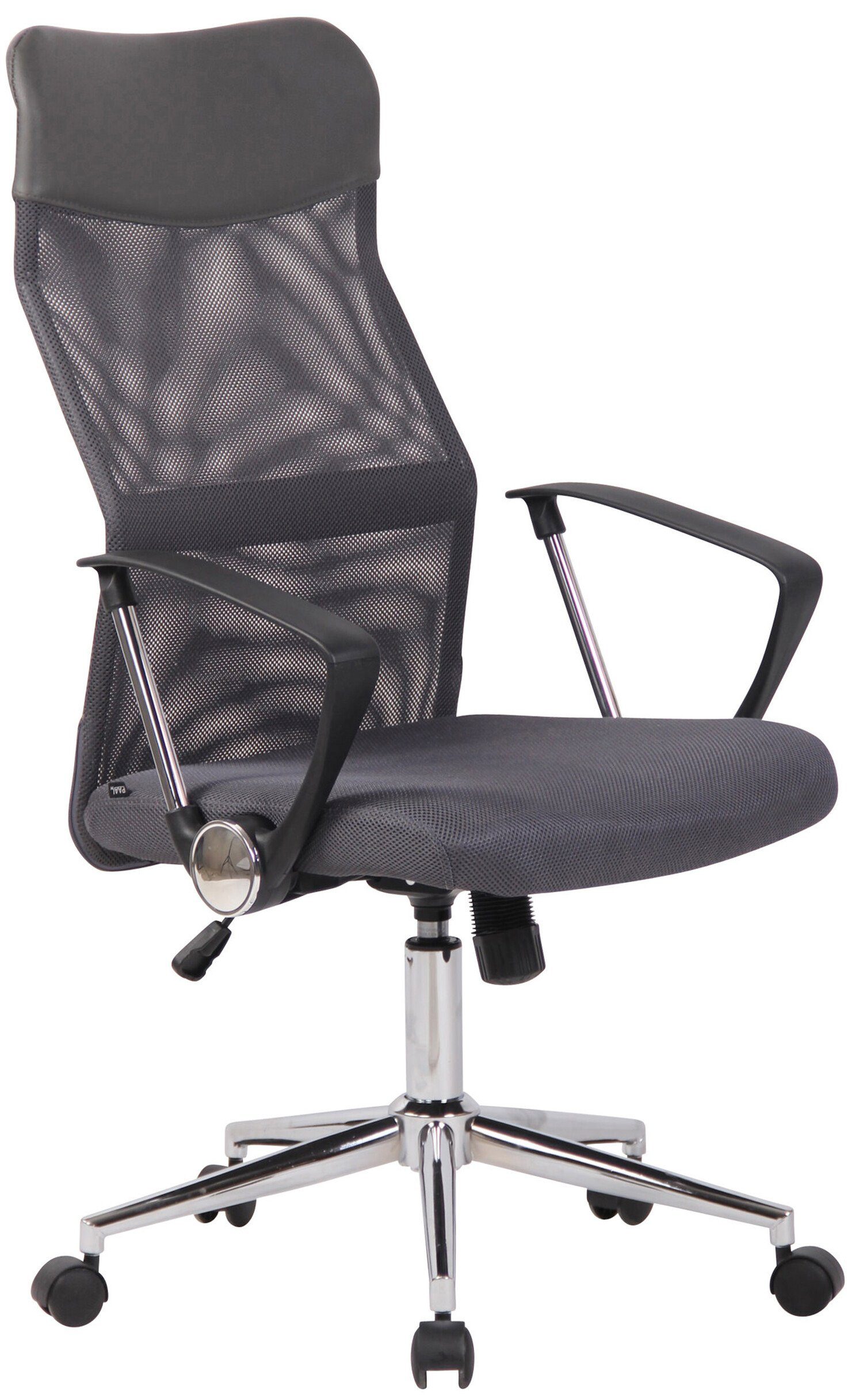 TPFLiving Bürostuhl Cordoba mit bequemer Rückenlehne - höhenverstellbar und 360° drehbar (Schreibtischstuhl, Drehstuhl, Chefsessel, Bürostuhl XXL), Gestell: Metall chrom - Sitz: Netzbezug grau