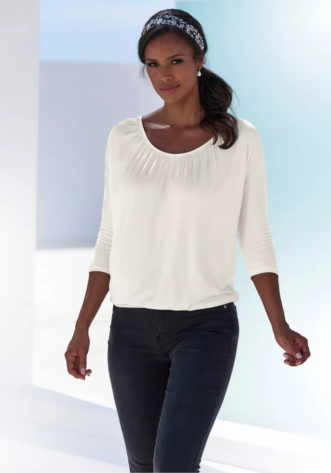 Lascana 3/4-Arm-Shirt mit zarter Raffung am Ausschnitt aus luftigem Viskose-Stretch