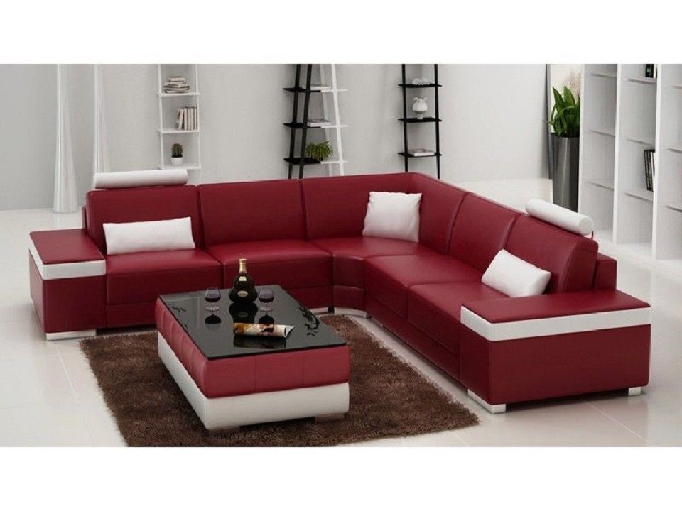 Sofa Couch Couch JVmoebel L-Form Ledersofa Ecksofa, Wohnlandschaft Polster Rot/Weiß Ecksofa Sitz