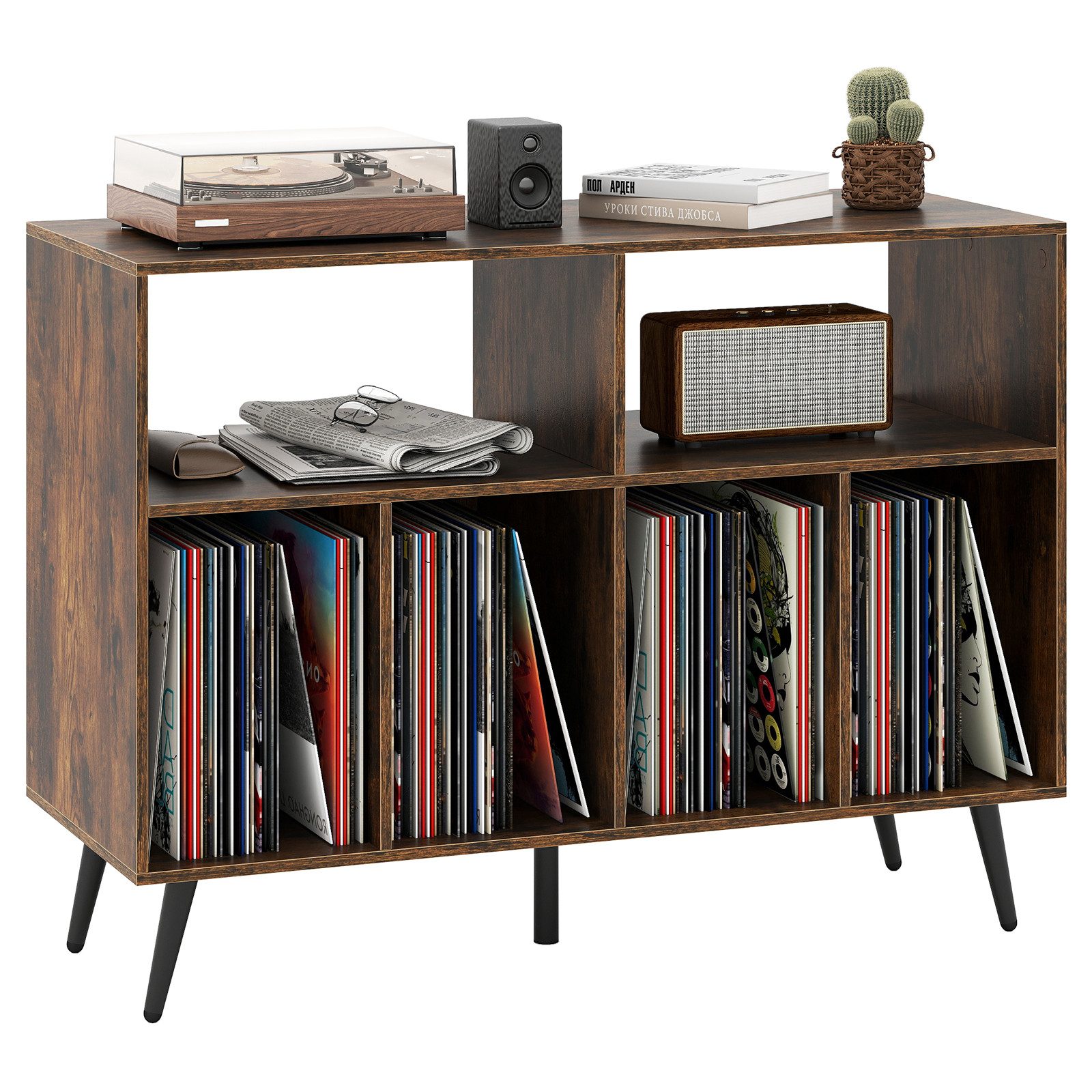 COSTWAY Sideboard Plattenspielerständer Holz, 100x40x74,5cm