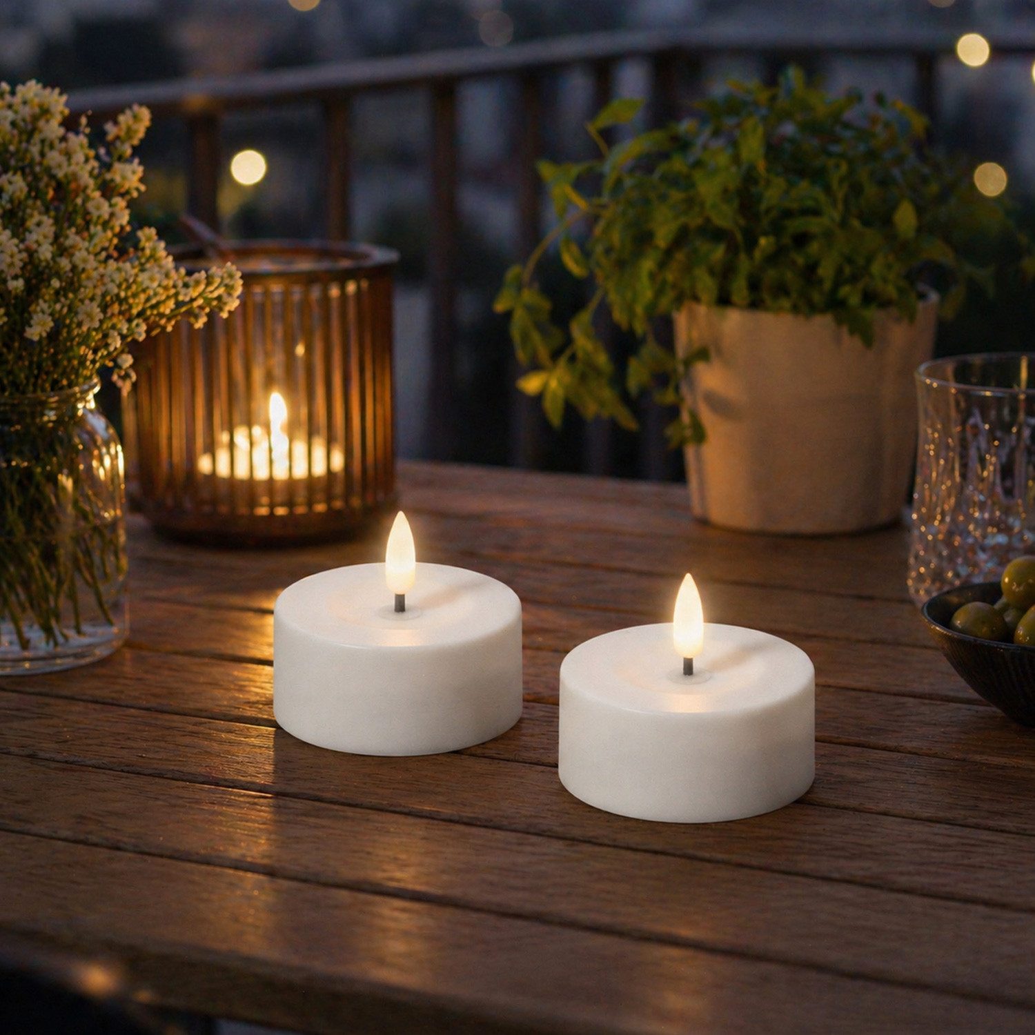 MARELIDA LED-Teelicht LED Solar Maxi Teelichter für Außen Outdoor D: 7cm Lichtsensor 2er Set, LED Classic, warmweiß (2100K bis 3000K)