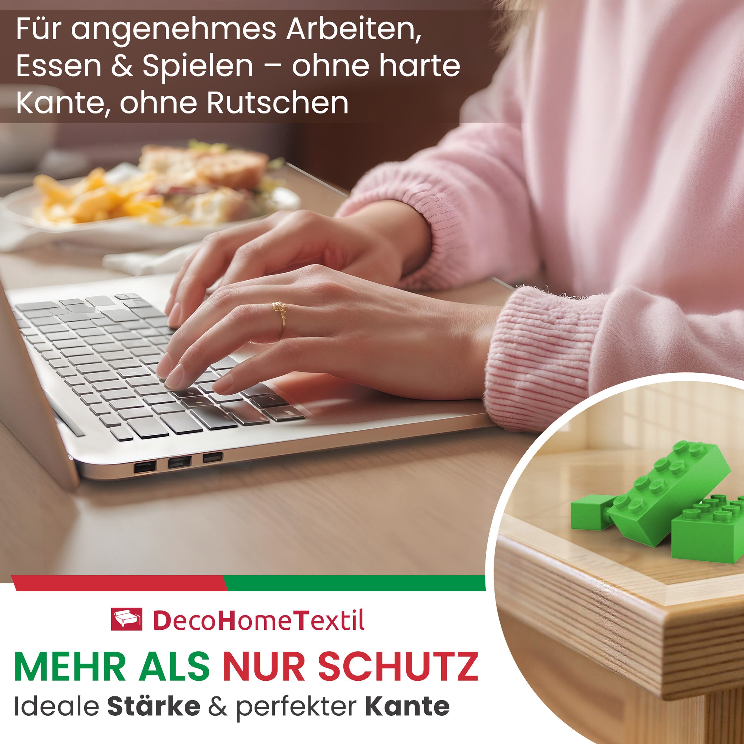 DecoHomeTextil Heimtextilmanufaktur Tischdecke Transparente Folie 2mm abgeschrägte V Kante Schutzfolie, robust, reißfest, schalldämmend