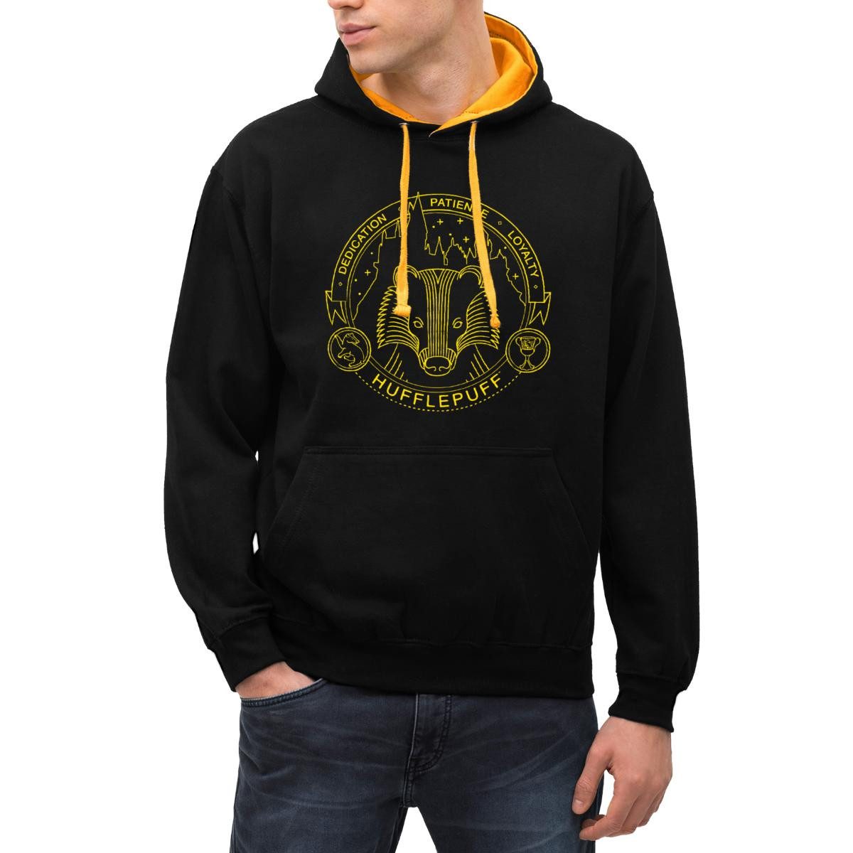 Spreadshirt Hoodie Harry Potter Hufflepuff Dachs Wappen Unisex Kontrast Hoodie (1-tlg)