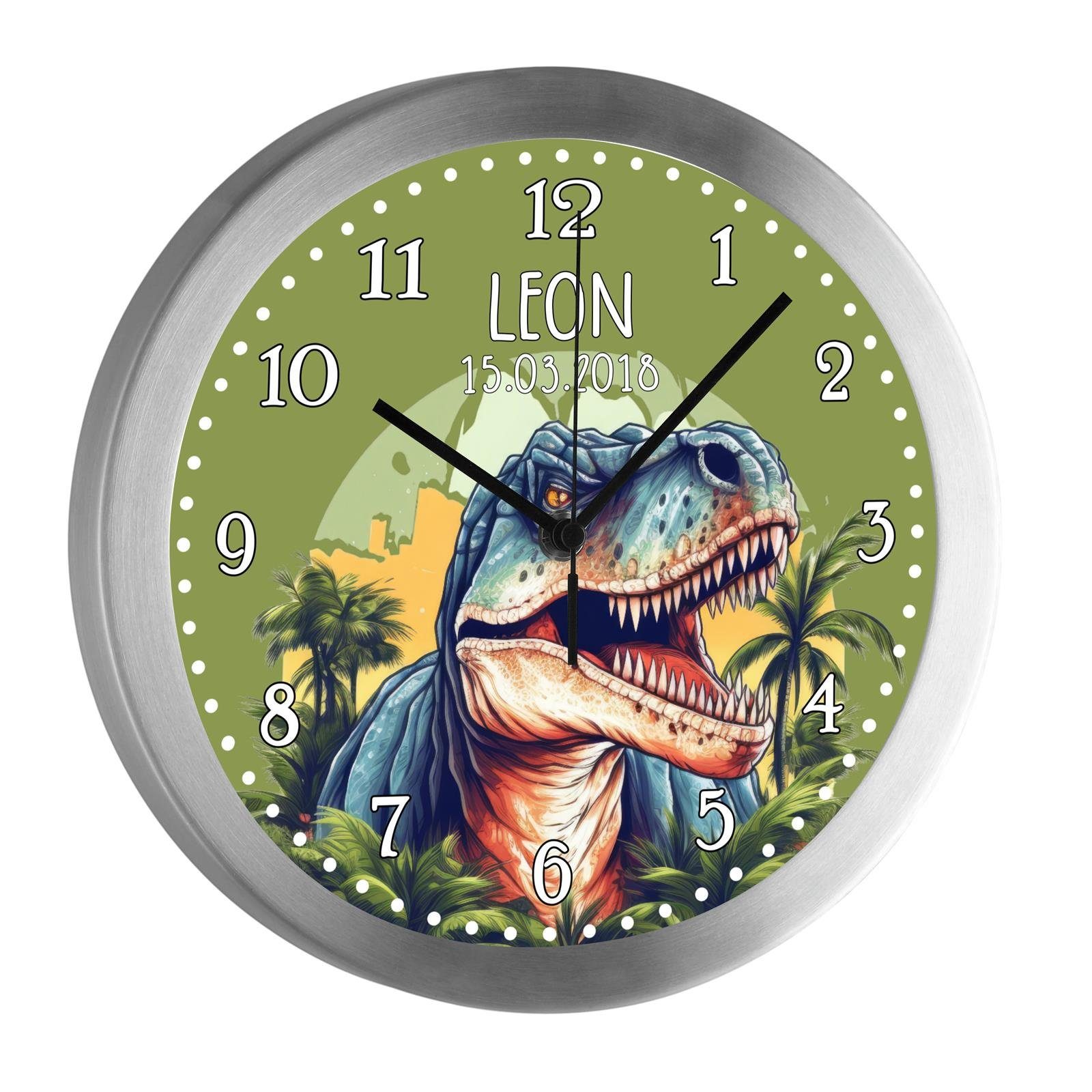 CreaDesign Funkwanduhr Kinderzimmer Kinder Wanduhr Dinosaurier  personalisiert