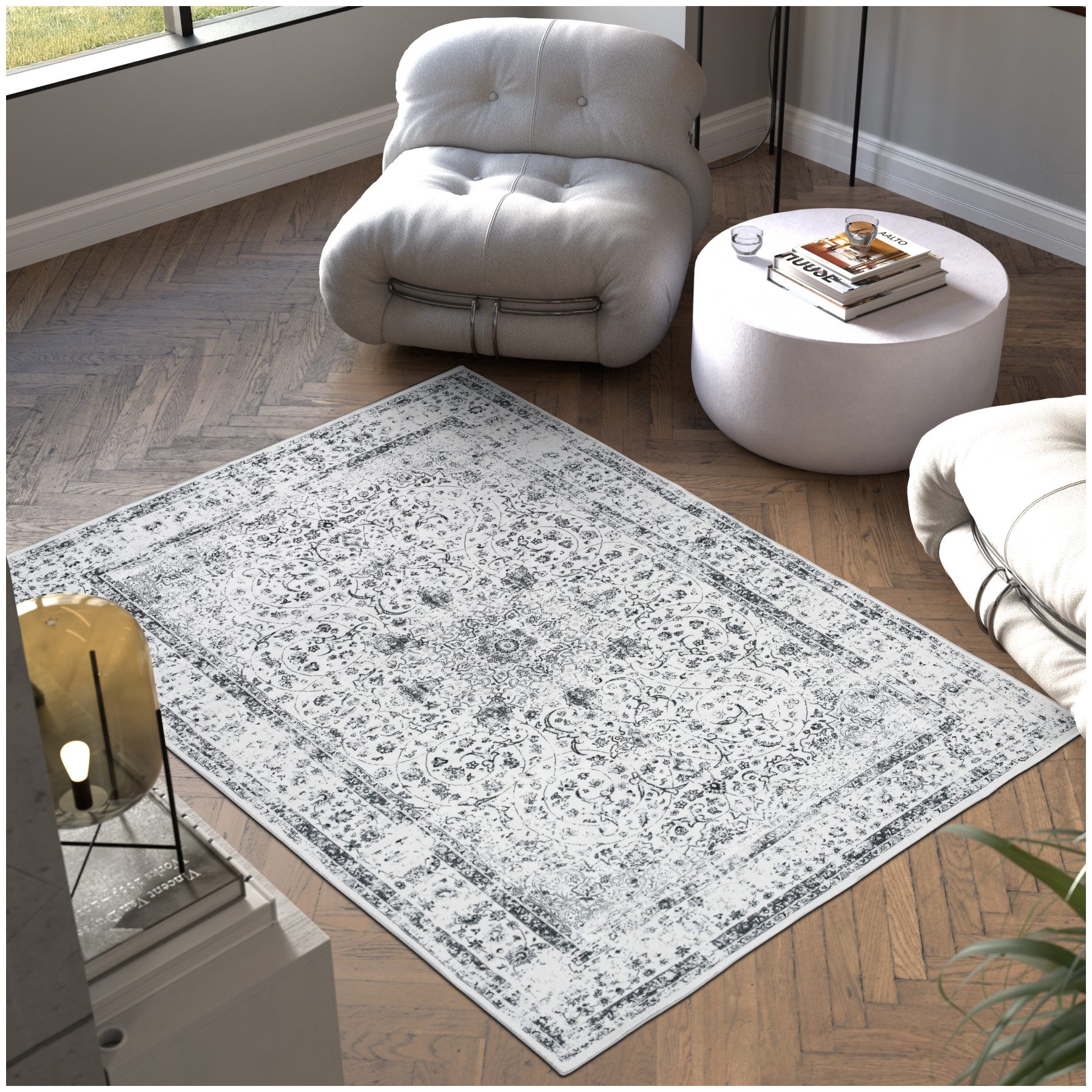 tectake Teppich flauschiger Vintage Designer Teppich, rutschfeste Unterseite, Eckig, Höhe: 0,6 mm, orientalisches Muster, pflegeleichter, strapazierfähig und waschbar